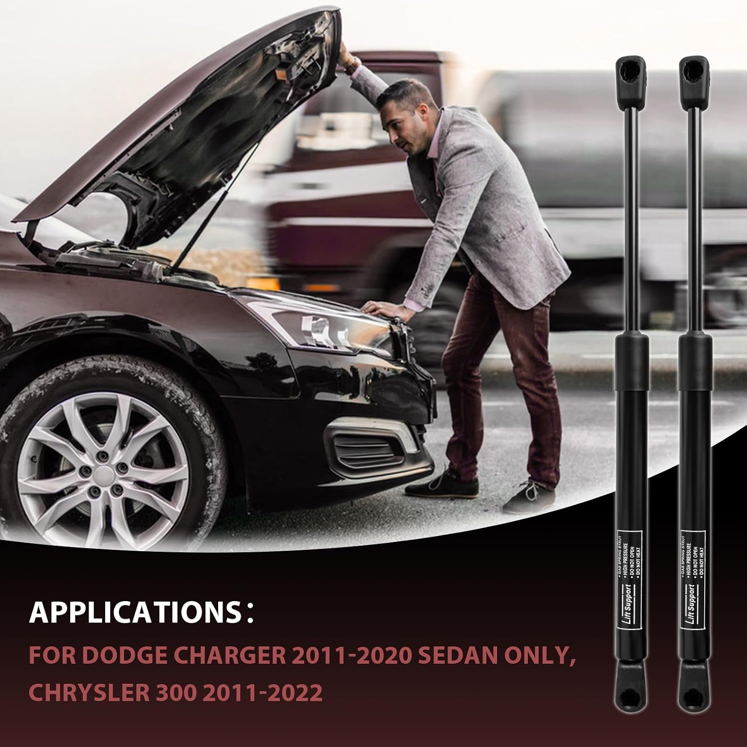 Front Hood Lift Supports Fit for Dodge Charger 2011-2020 Sedan Only，Charger 300 2011-2022 Shock Struts Gas Spring Replace#55113776AA