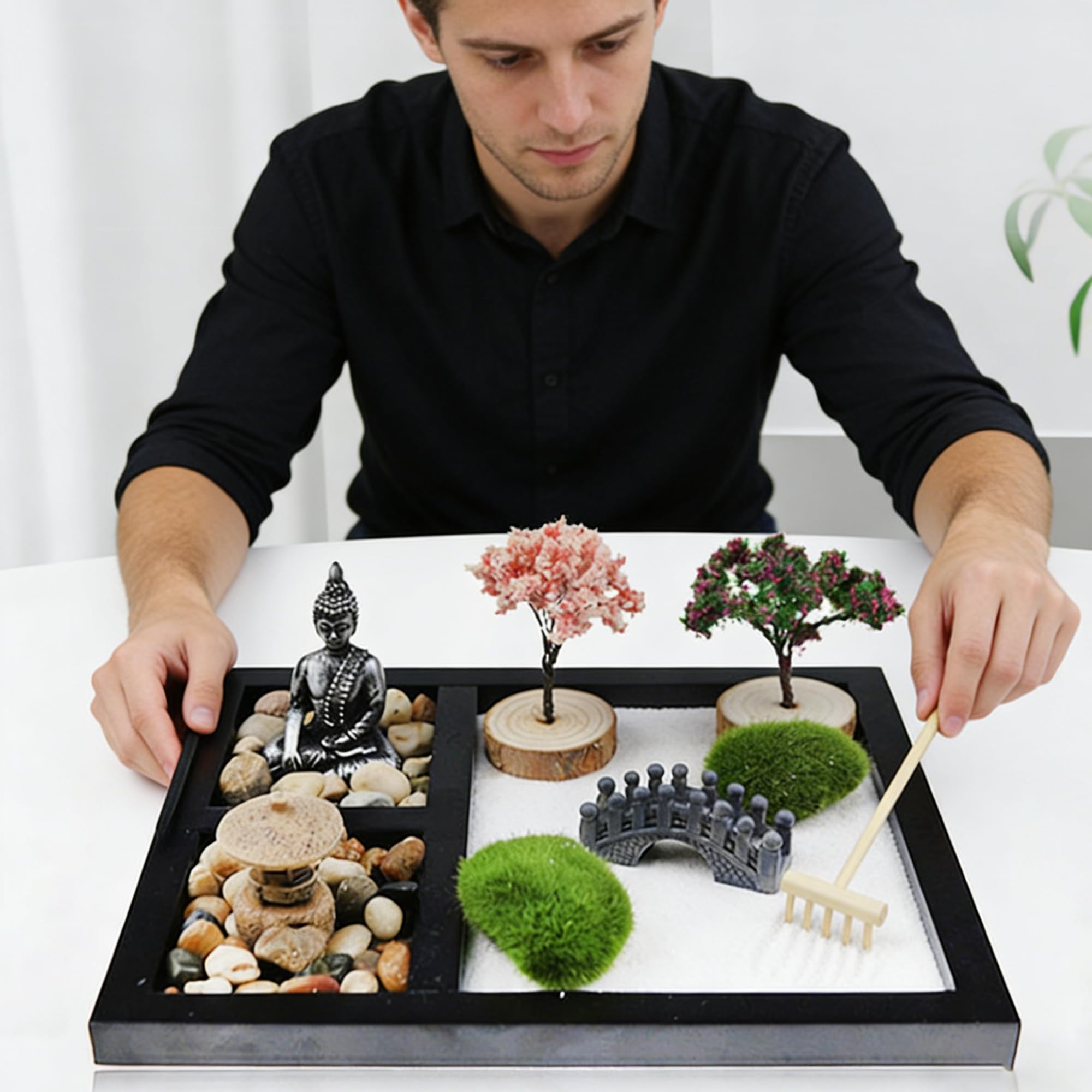 SUQ Zen zestaw akcesoriów ogrodowych, akcesoria dekoracyjne do ogrodu wróżek, miniaturowa dekoracja do ogrodu, statuetki ogrodowe, mini figurka z żywicy, DIY ornamenty, figurki mikro krajobraz bonsai,