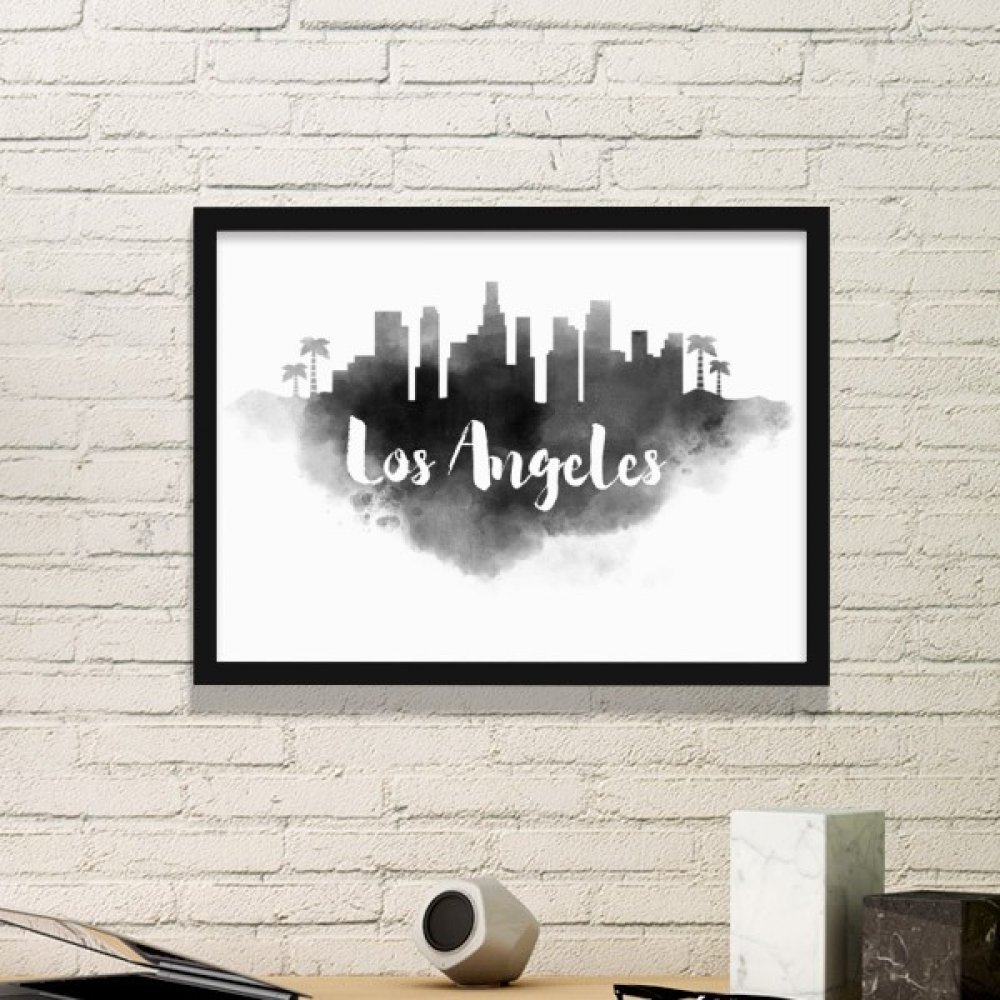 Peinture ville Los Angeles à l'encre d'art avec cadre photo noir de haute qualité
