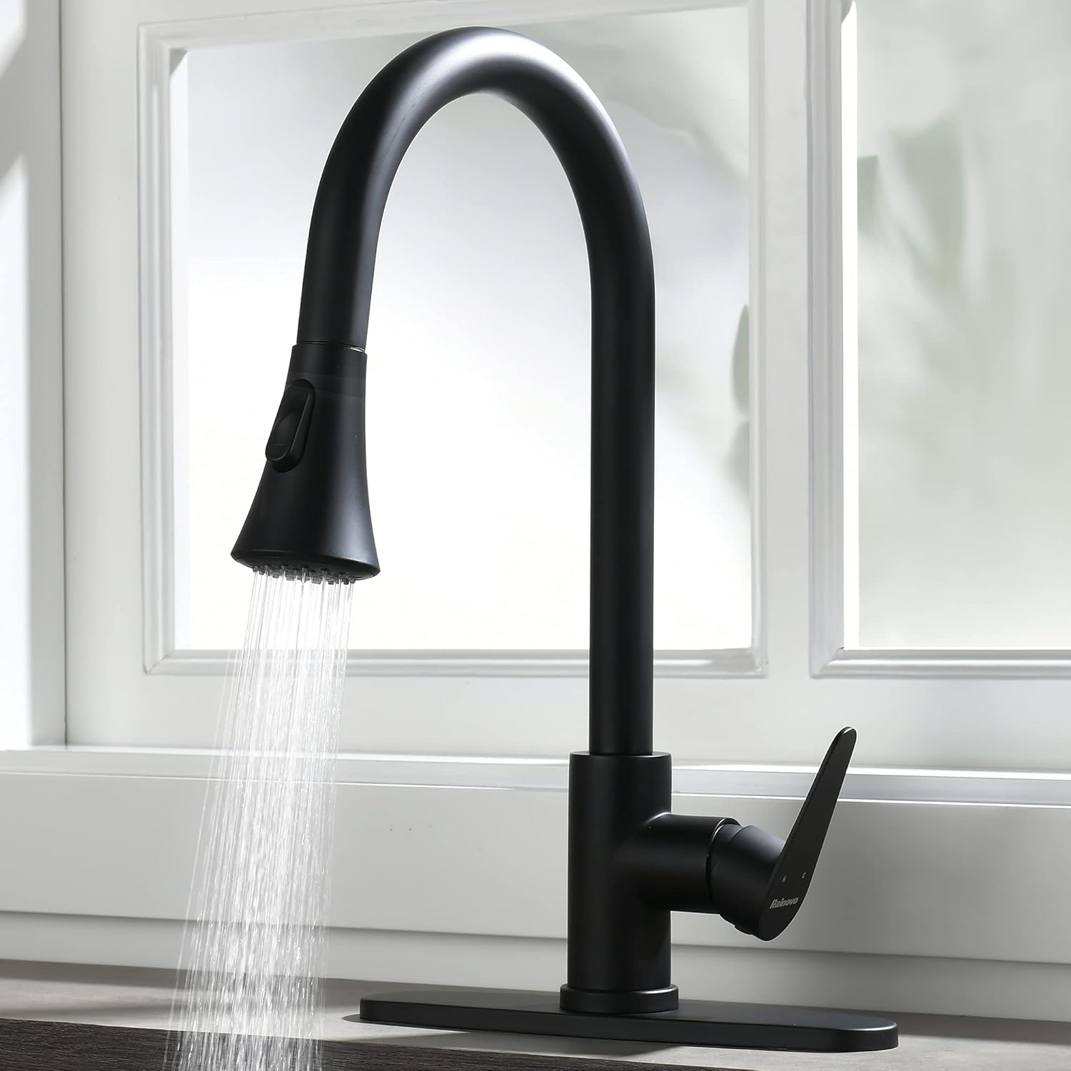 Buy Rainovo Kitchen Faucet With Pull Down Sprayer Matte Black 3 Hole Kitchen Sink Faucet Stainless Steel Single Handle High Arc Faucets With Deck Plate Commercial Modern With Pull Out Sprayer Online