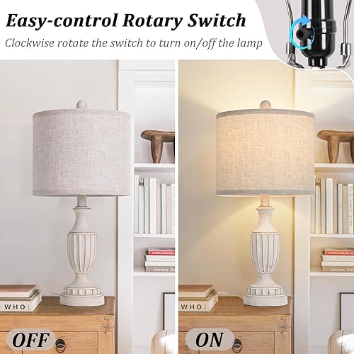 Miniatura 4 de TOBUSA Juego de 2 lámparas de mesa de granja de 22 pulgadas, lámparas de mesa vintage rústicas blancas para sala de estar, dormitorio, lámparas