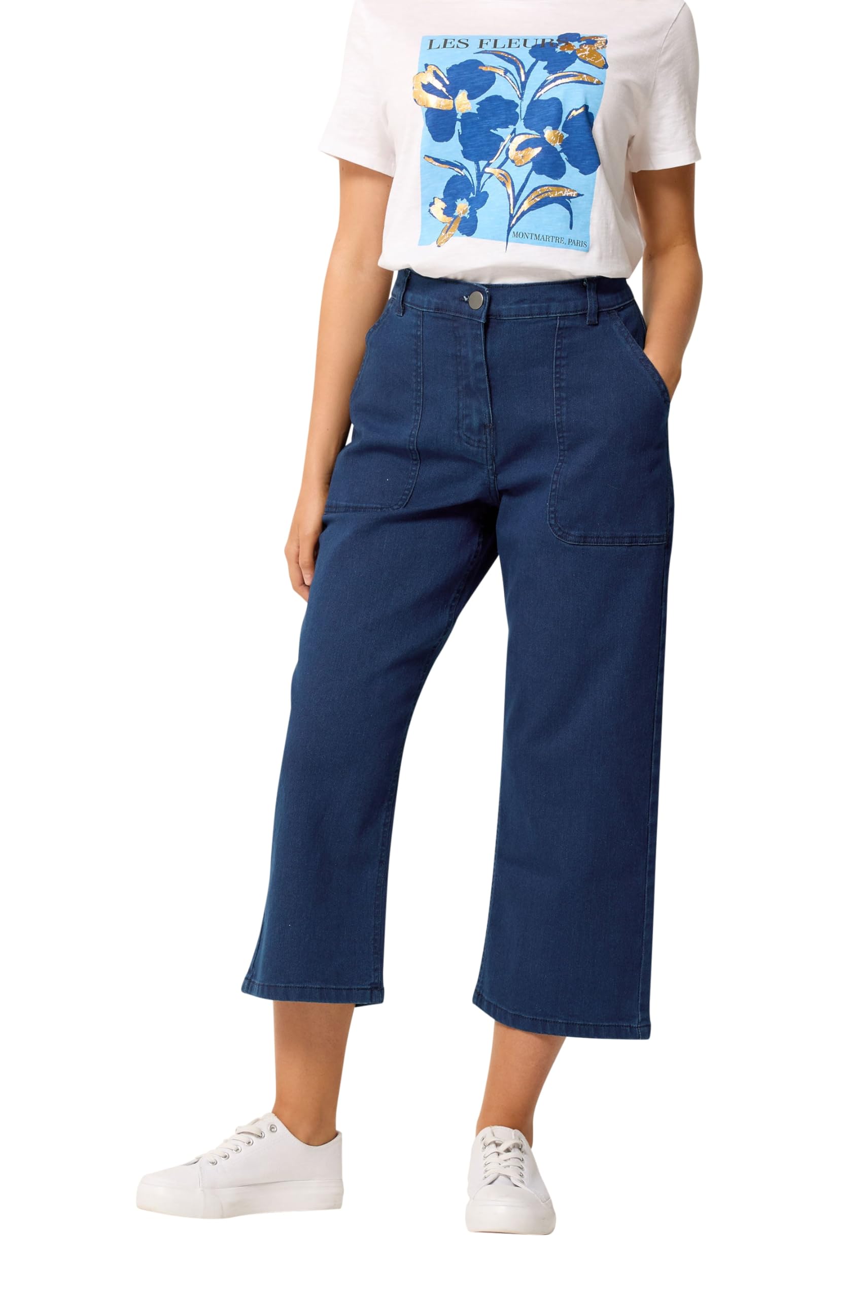 M&Co Women's Navy Indigo Blue Stretch Carpenter Cropped Jeans