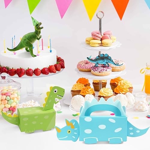Miniatura 5 de DPKOW Paquete de 24 cajas de recuerdo de fiesta de dinosaurios, cajas de golosinas de dinosaurio para fiesta de dinosaurios, bolsas de dulces en
