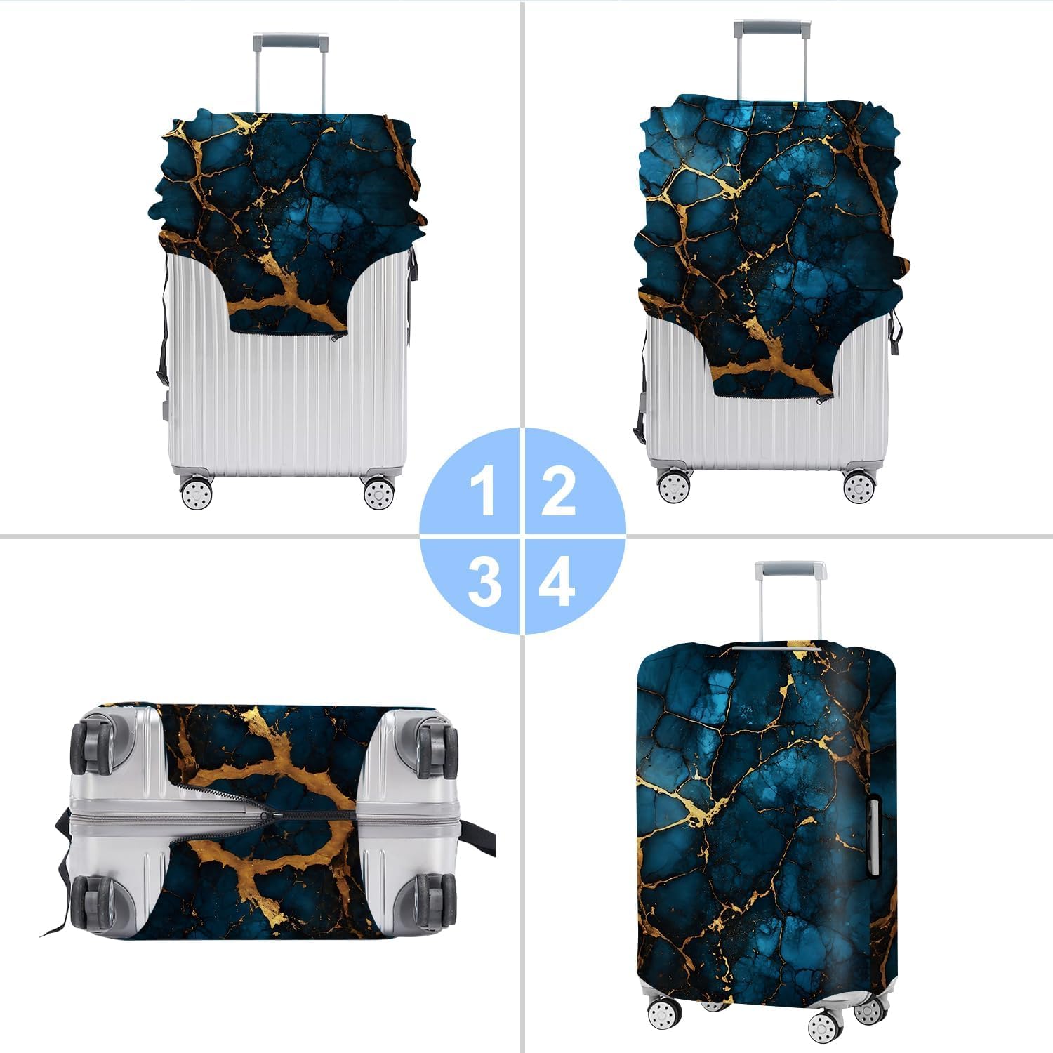 Luggage Cover - Blue Marble Design with Gold Veins, Stretchable Suitcase Protector for 24"-26" Luggage, Durable & Reusable Travel Case Cover,M image 5