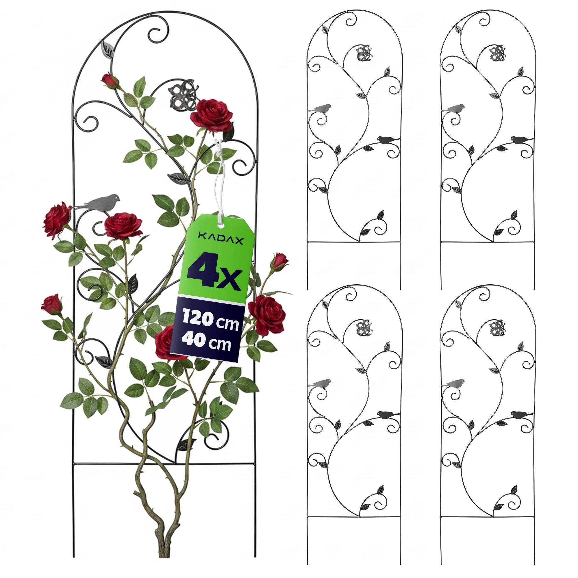 KADAX Metall Rankgitter 40 x 120 cm, 4 Stück, Rankhilfe für Kletterpflanzen, Rosengitter aus pulverbeschichtetem Stahl, Pflanzenstütze für Kletterrosen & Clematis
