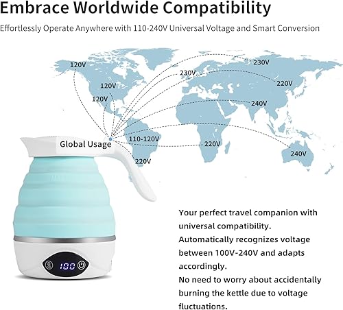 Miniatura 3 de Hervidor de viaje plegable eléctrico portátil plegable para agua hirviendo, adecuado para 110 V y 220 V de doble voltaje, para té y café, 850 W
