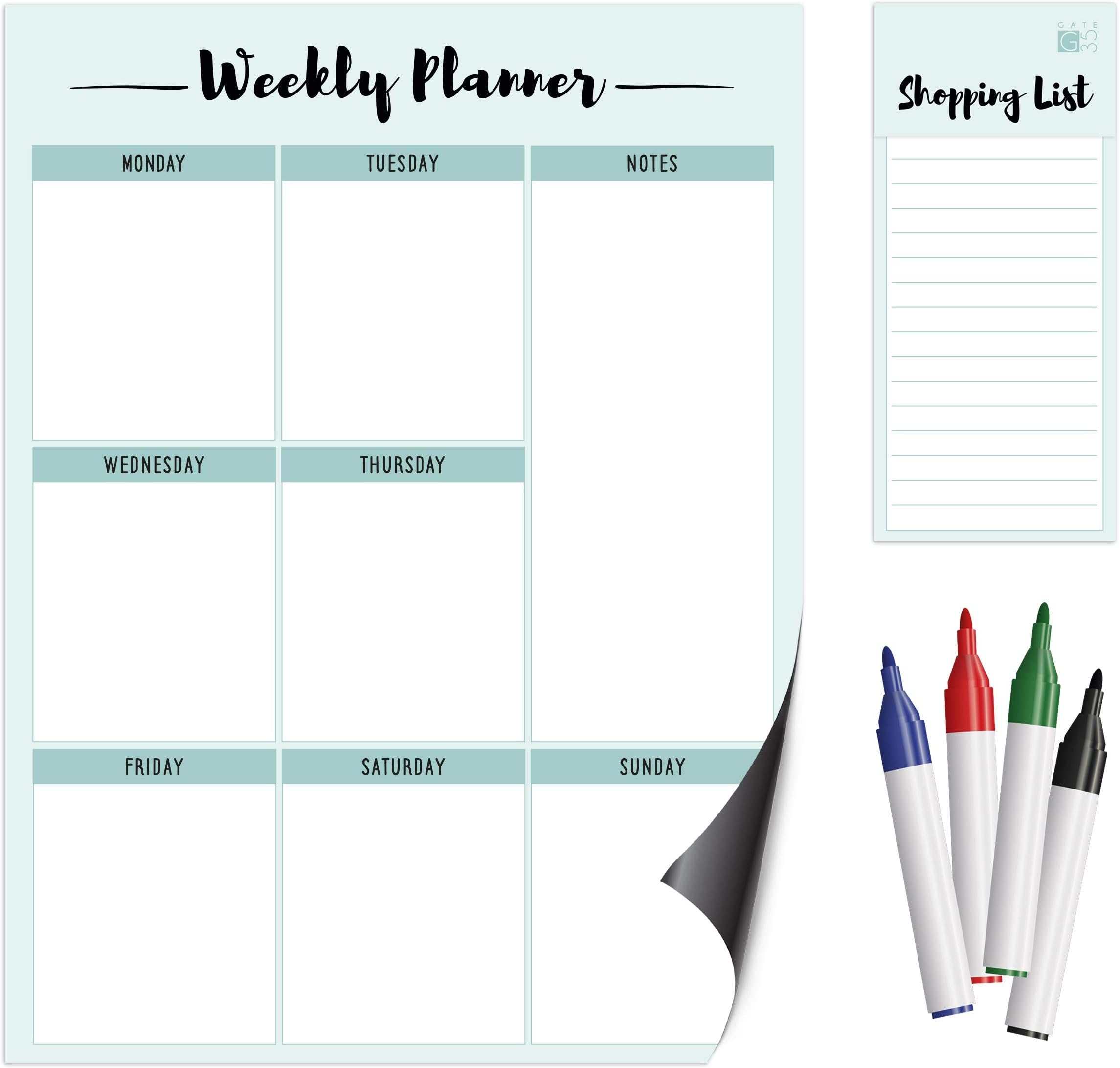 A3 Magnetic Weekly Refrigerator Planner - with Whiteboard Pens and Shopping List - Plan Meals, Diets, Family, Diary and More