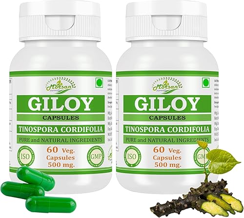 Morsan's Giloy (Tinospora Cordifolia) Cápsulas  Paquete combinado de 2 x 60 x 500 mg. Veg. Cápsulas (2)