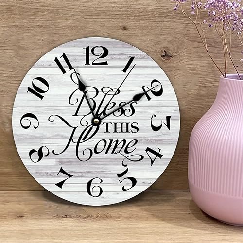 Miniatura 4 de DreamAutumn Reloj de pared de madera con cita familiar, reloj retro de grano de madera que no hace tictac, funciona con pilas, relojes vintage para