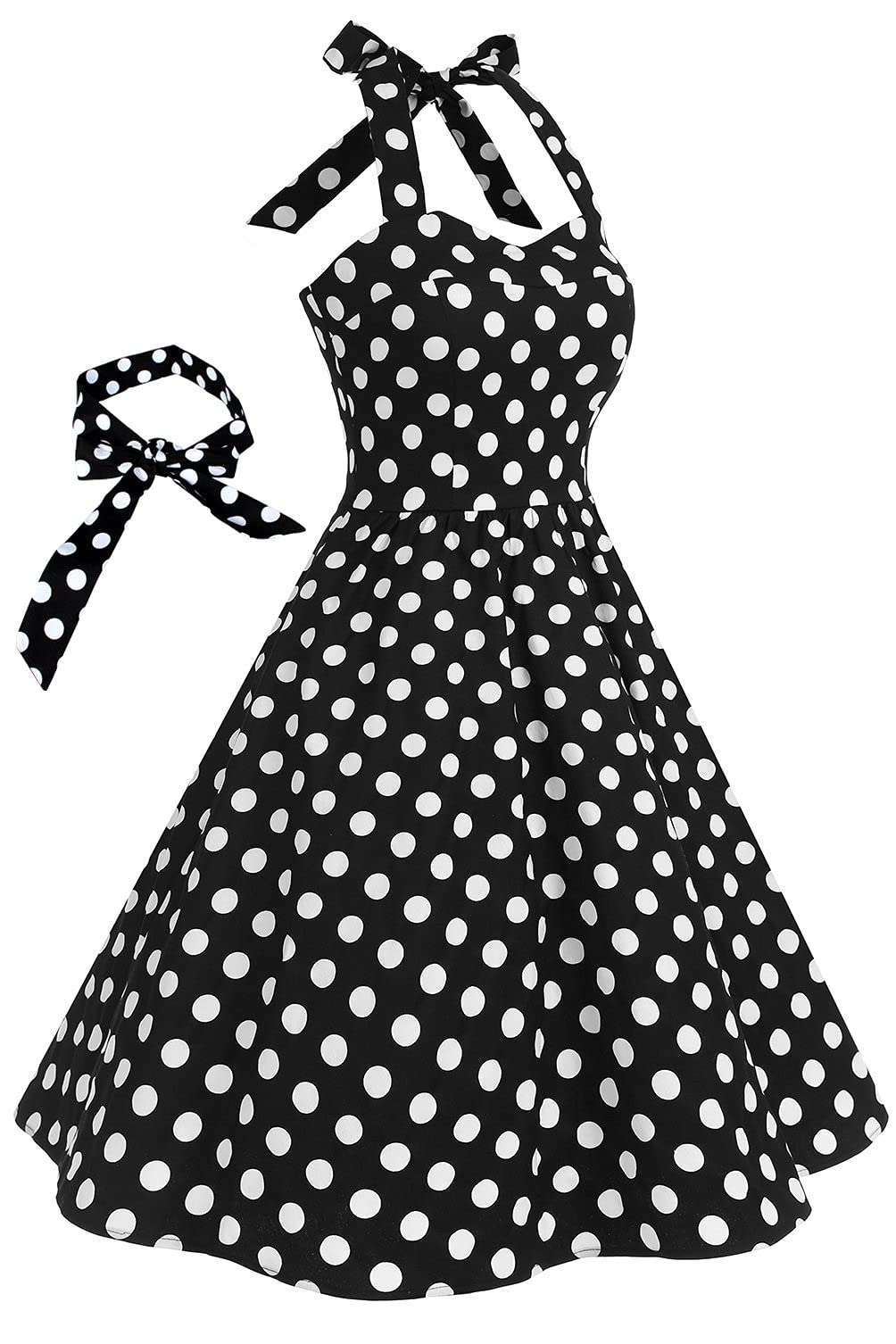 Topdress Women'sVintage Polka Audrey Dress 1950s Halter Retro Cocktail Dress: Small Black Dot
