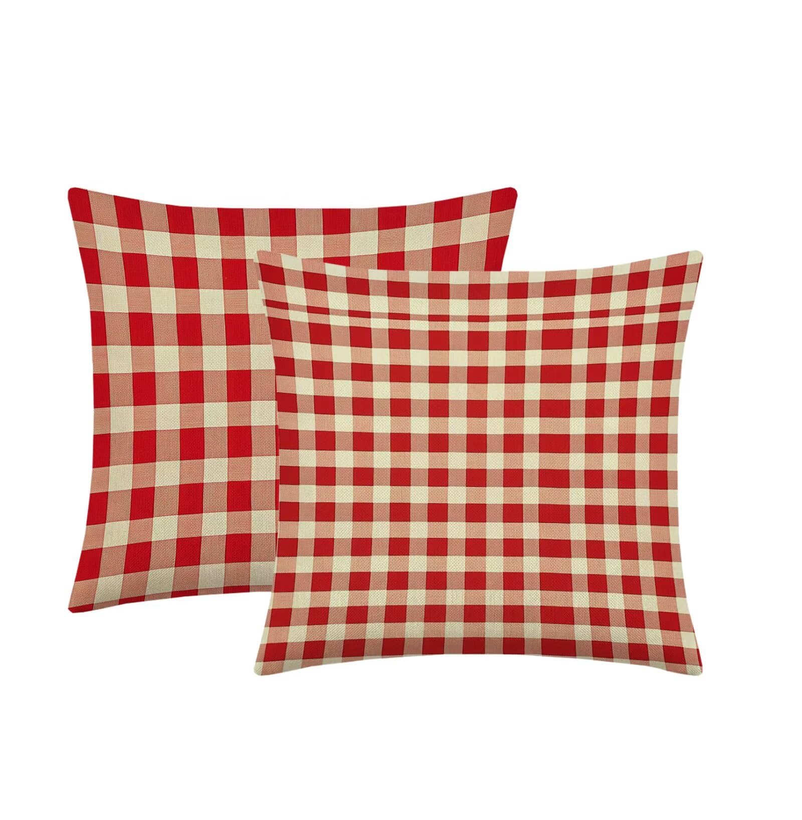 Kissenbezug 65x65cm Outdoor Kissen 2er Set Rot Gitter Leinen Dekokissen