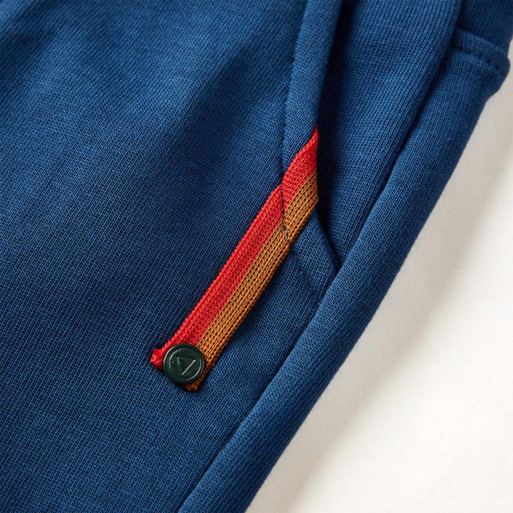 Kinder-Trainingshose Blau Joggerhose mit Kordelzug und Taschen, 50% Baumwolle 50% Polyester, Größe 128 für Jungen und Mädchen, Freizeit- und Sporthose für Schule, Kita