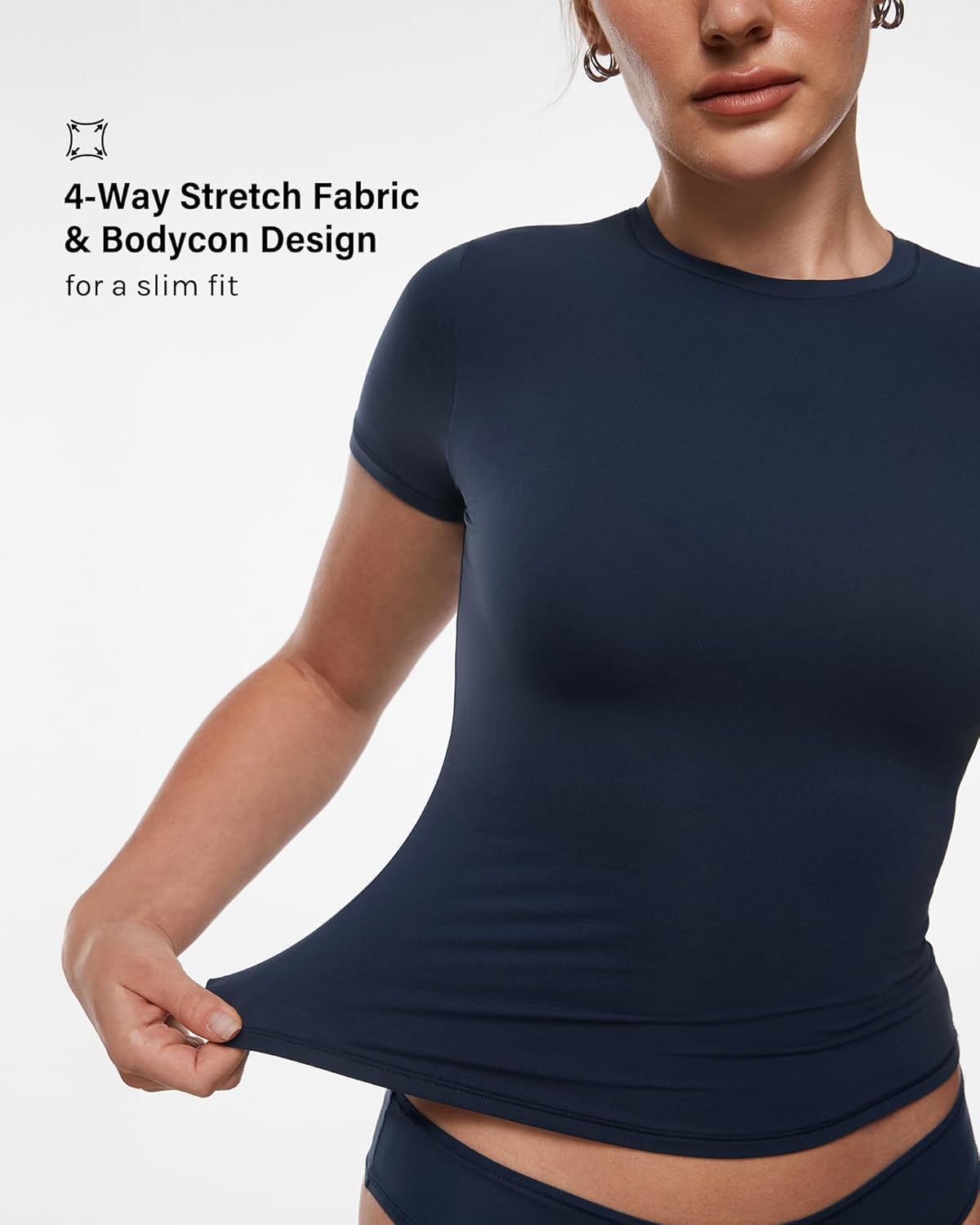 INLYRIC Women's Inbarely Ultra Short Sleeve Tops Crew Neck Double Lined Going Out Slim Fit T Shirts Summer Basic Tees - Image 3