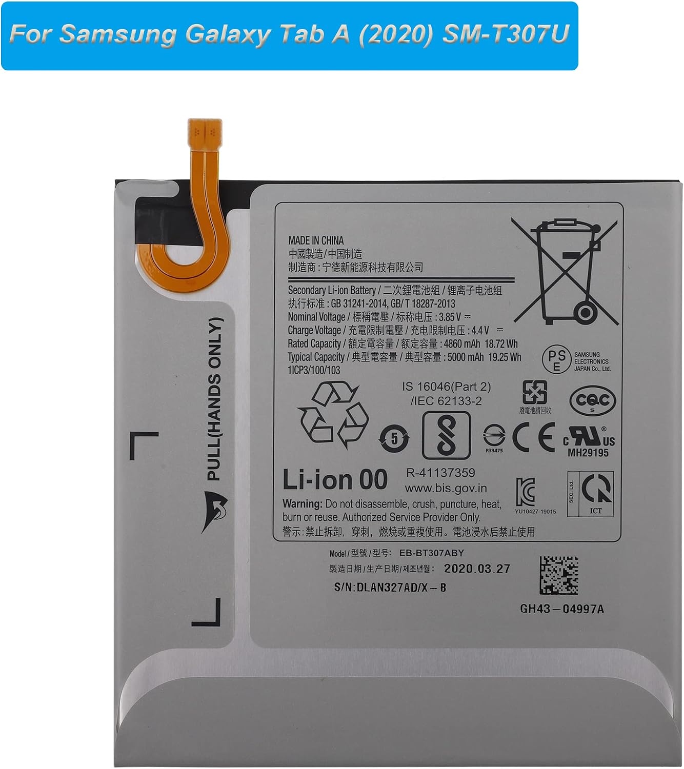 Replacement Battery EB-BT307ABY Compatible with Samsung Galaxy Tab A (2020) SM-T307U with Tools