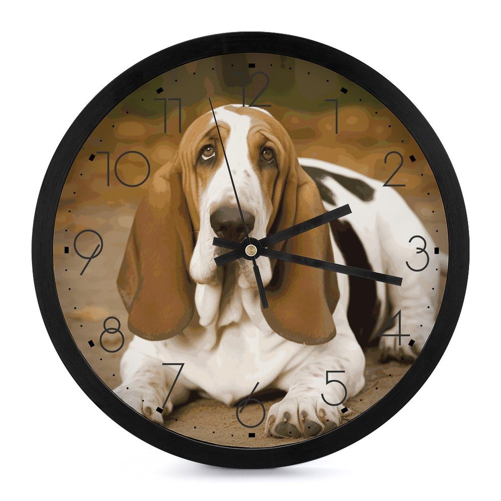 Grande horloge murale imprimée basset hound silencieuse pour salon