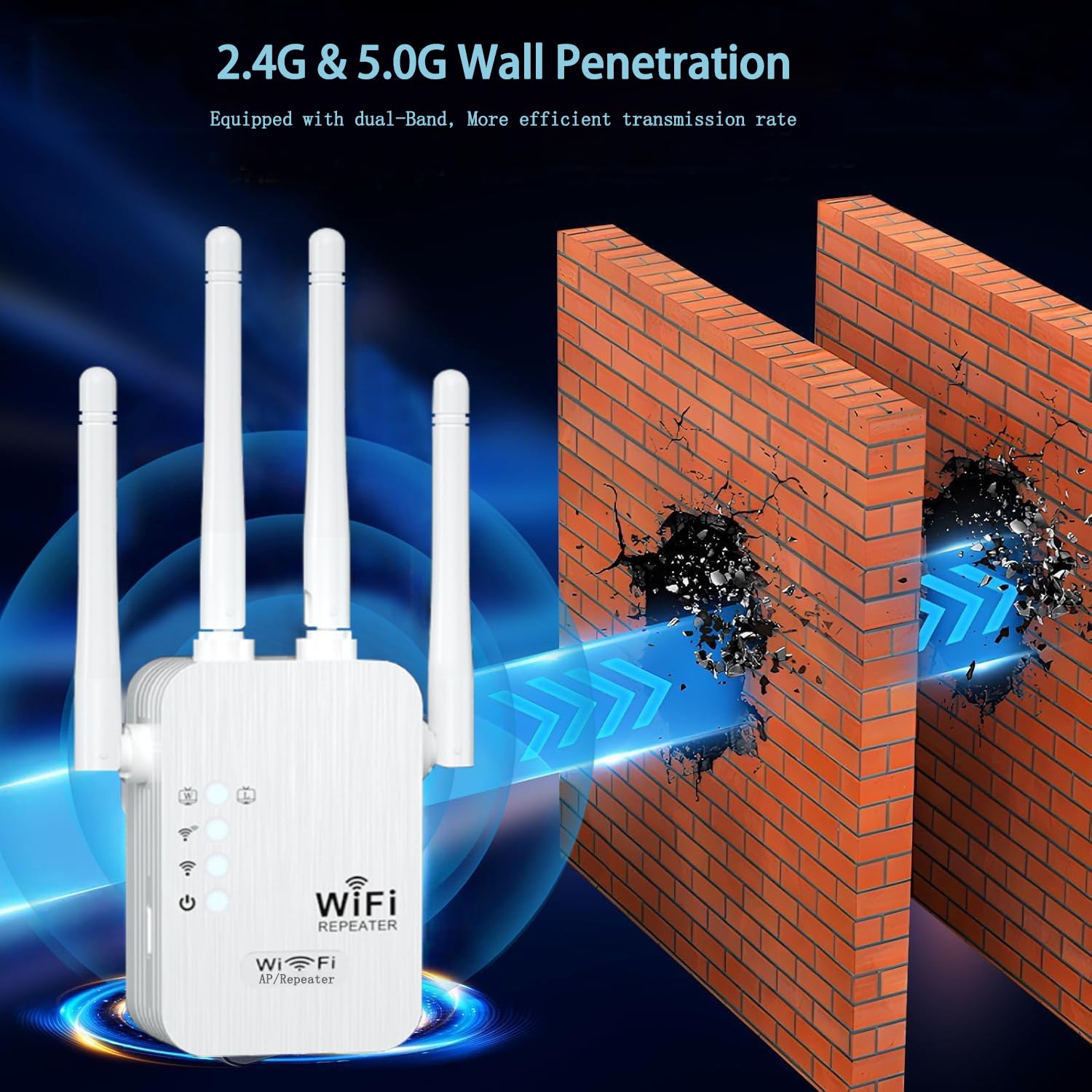 Répéteur WiFi, Amplificateur WiFi 1200 Mbps, 5GHz/2.4GHz Puissant Répéteur WiFi 4 Antennes, Port Ethernet Gigabit, WiFi Extender Booster Compatible avec Toutes Les Box Internet, Augmente la Couverture - 3
