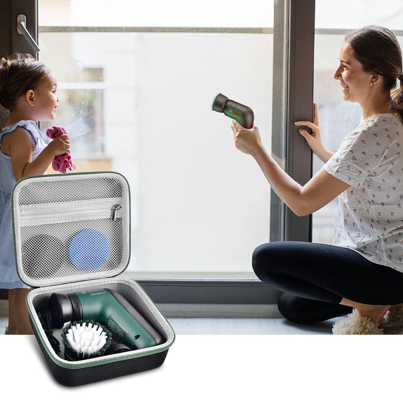 PSofcake - Estuche de almacenamiento para cepillo de limpieza de batería Bosch Home and Garden, funda universal para cepillo de batería, cable USB, accesorios de limpieza incluidos, solo para