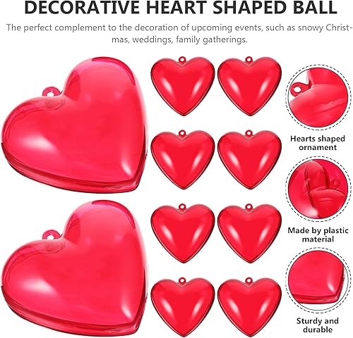 Miniatura 8 de 10 bolas en forma de corazón, adornos de corazón rojo rellenables de acrílico, decoraciones colgantes para el día de San Valentín, Navidad, boda,