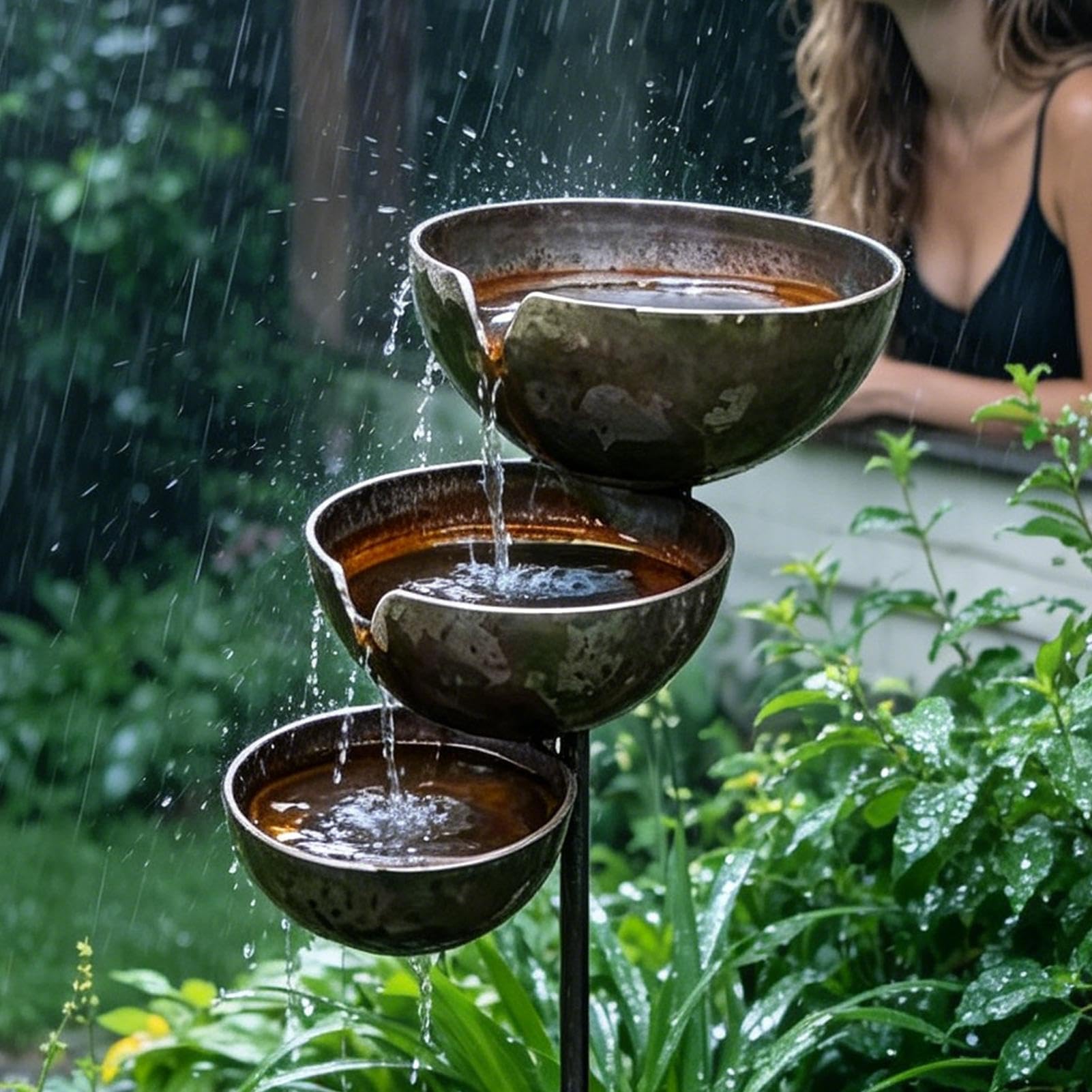 Cascading Rain Catcher Bird Bath, Bring Life Back to Your Garden – Rain Catcher Bird Bath, Bronze Rain Catcher Garden Stake, 68x12x5cm 3-Tier Rain Catchers for Garden Bird Attraction (1STK)