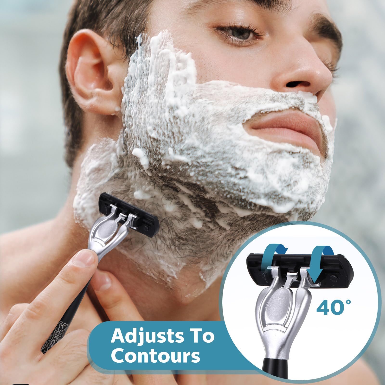 Juego de 28 cuchillas recargables desechables para hombre, 6 cuchillas, piel sensible, juego de afeitado para un afeitado cómodo, 1 mango y 27 cartuchos