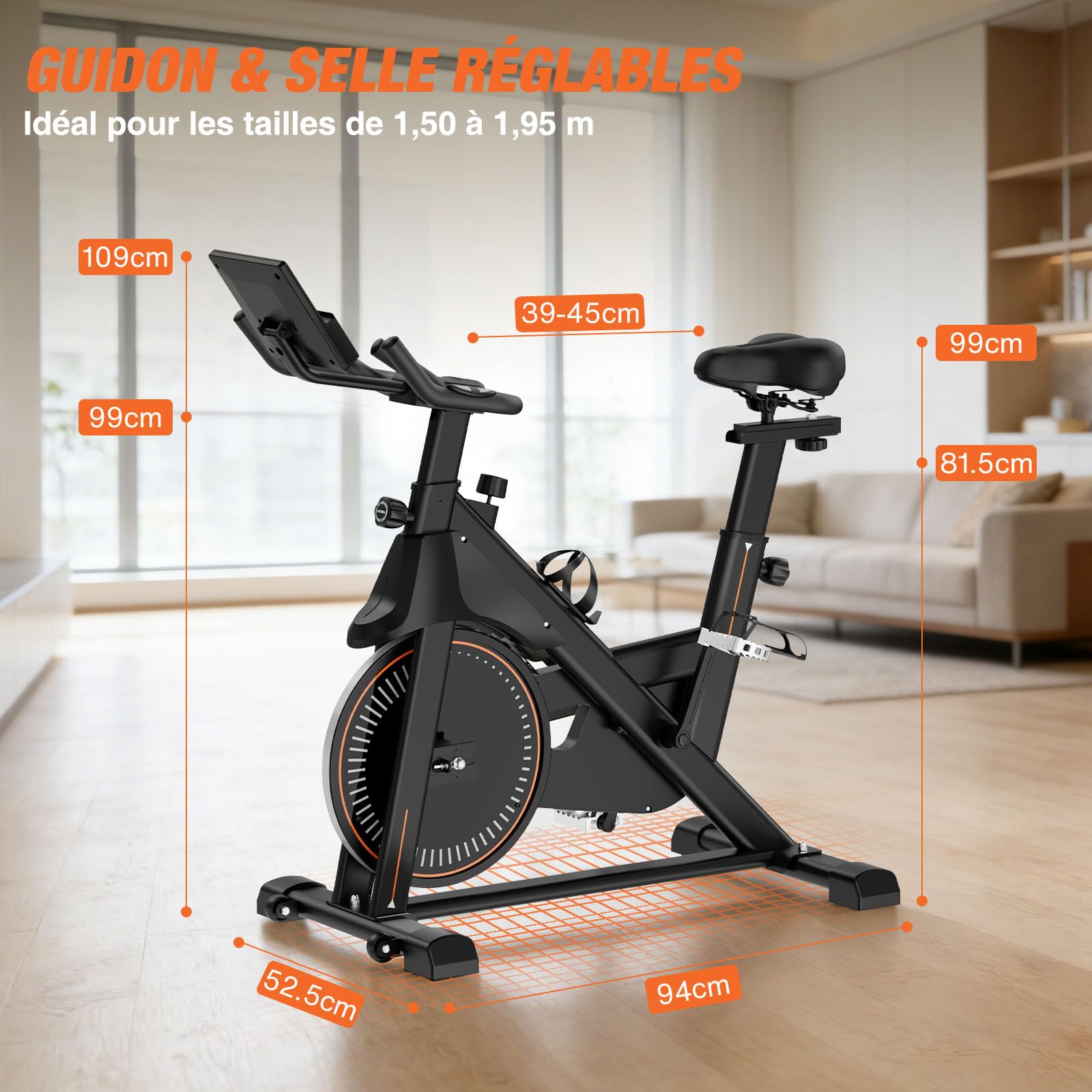 DH FitLife Vélo d’appartement ergomètre | Hometrainer silencieux à résistance magnétique | Capteur de pouls & APP | Guidon amélioré, écran/moniteur | 150–195 cm