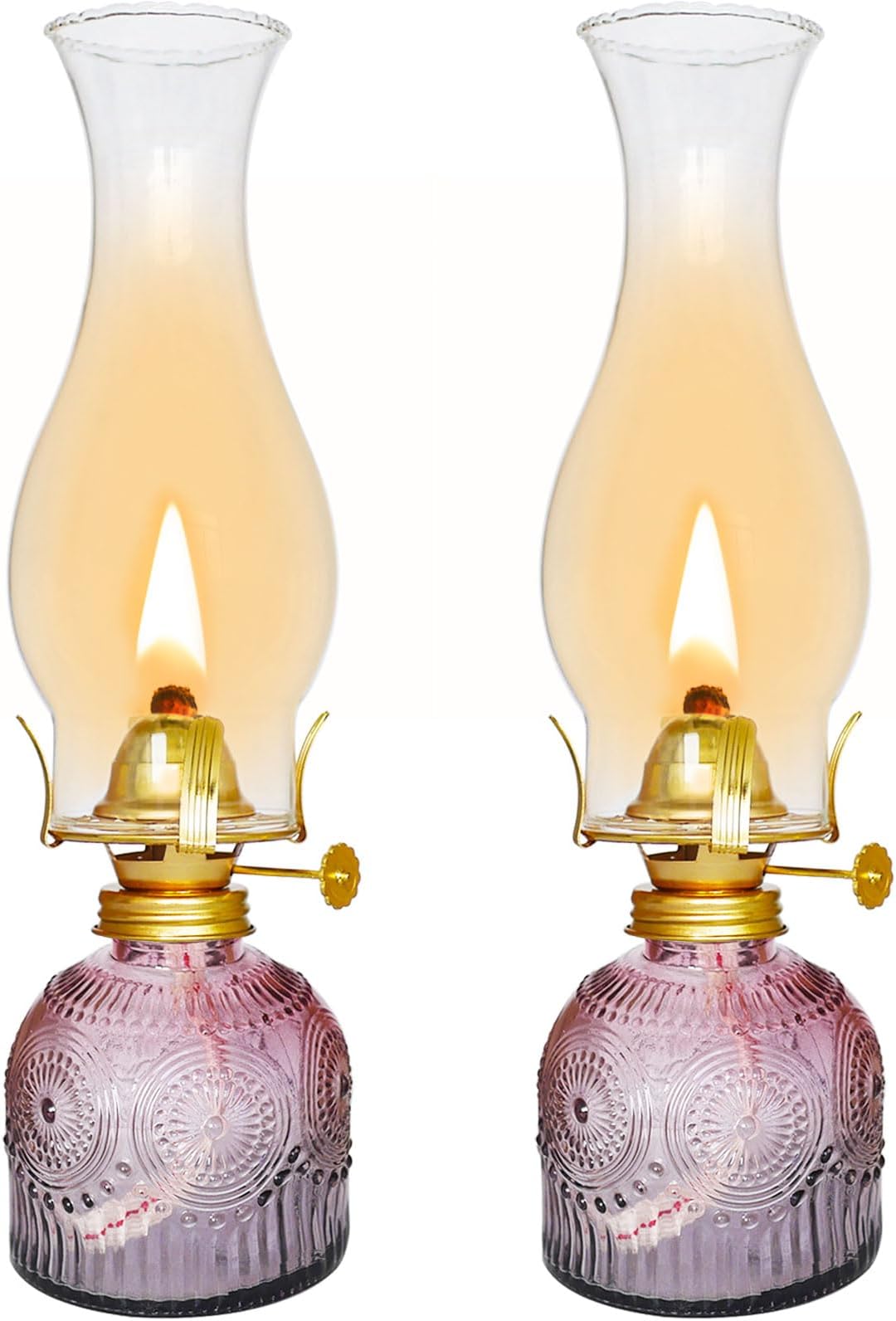 2 Pieces Large Chamber Oil Lamps, Glass Clear Color Kerosene Lamps for Indoor Use Home Decorative Hurricane Lamp Oil Lantern 11" Vintage Oil Lamp for Tabletop Decor Lighting