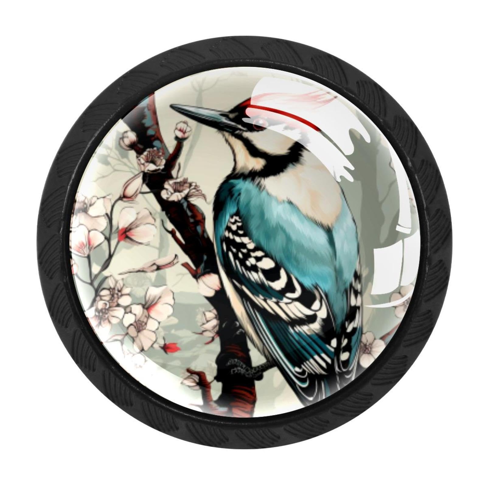 CHENZZZZ 4PCS Woodpecker Dresser Knob Round Glass Drawer Knobs Pulls Cabinet Handle for Home Kitchen Office Bathroom Wardrobe Cupboard