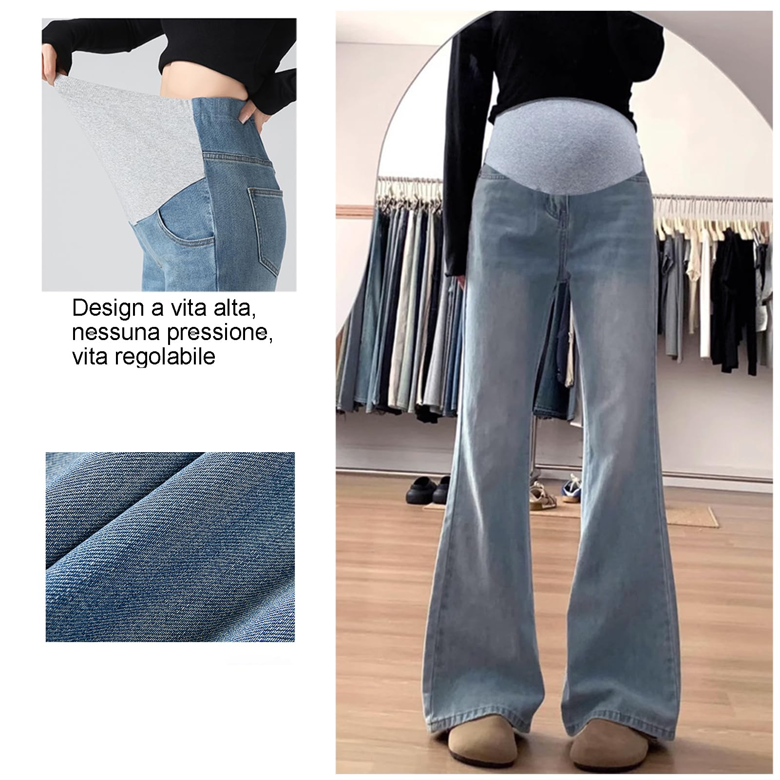 Jeans Grossesse Évasés avec Taille Réglable - Vie Confort Grande Taille pour Femmes de moins de 170 cm, Poches Utility