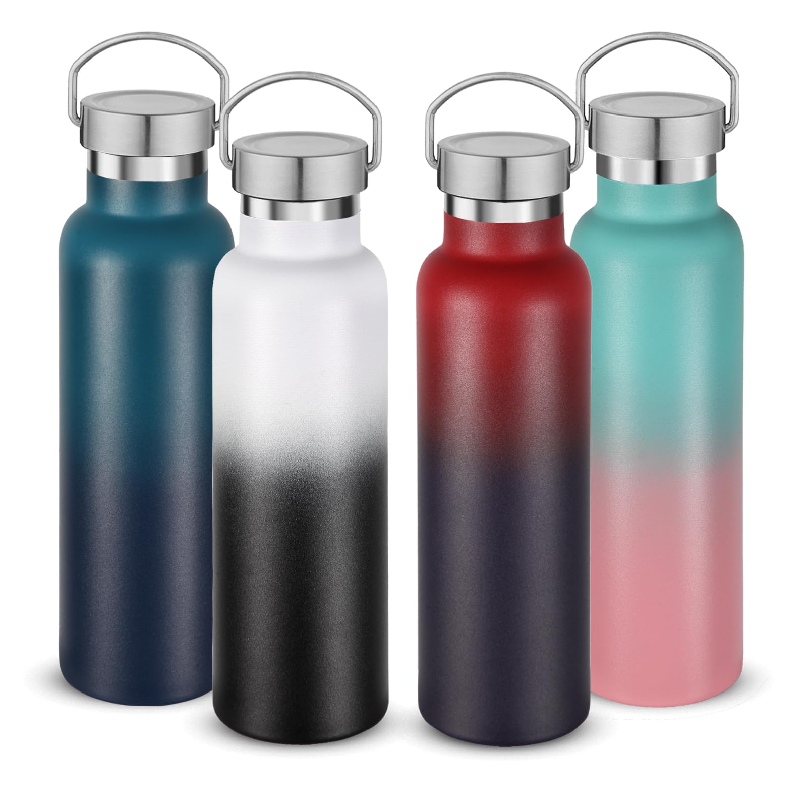 Volhoply 600ml Trinkflasche Edelstahl Vier Packungen,Doppelwandig Vakuum Isolierte Thermosflasche Kinder,Metall Auslaufsicher Water Bottle Wasserflasche FüR Sport, Schule, Outdoor(Gemischt,4 Set)