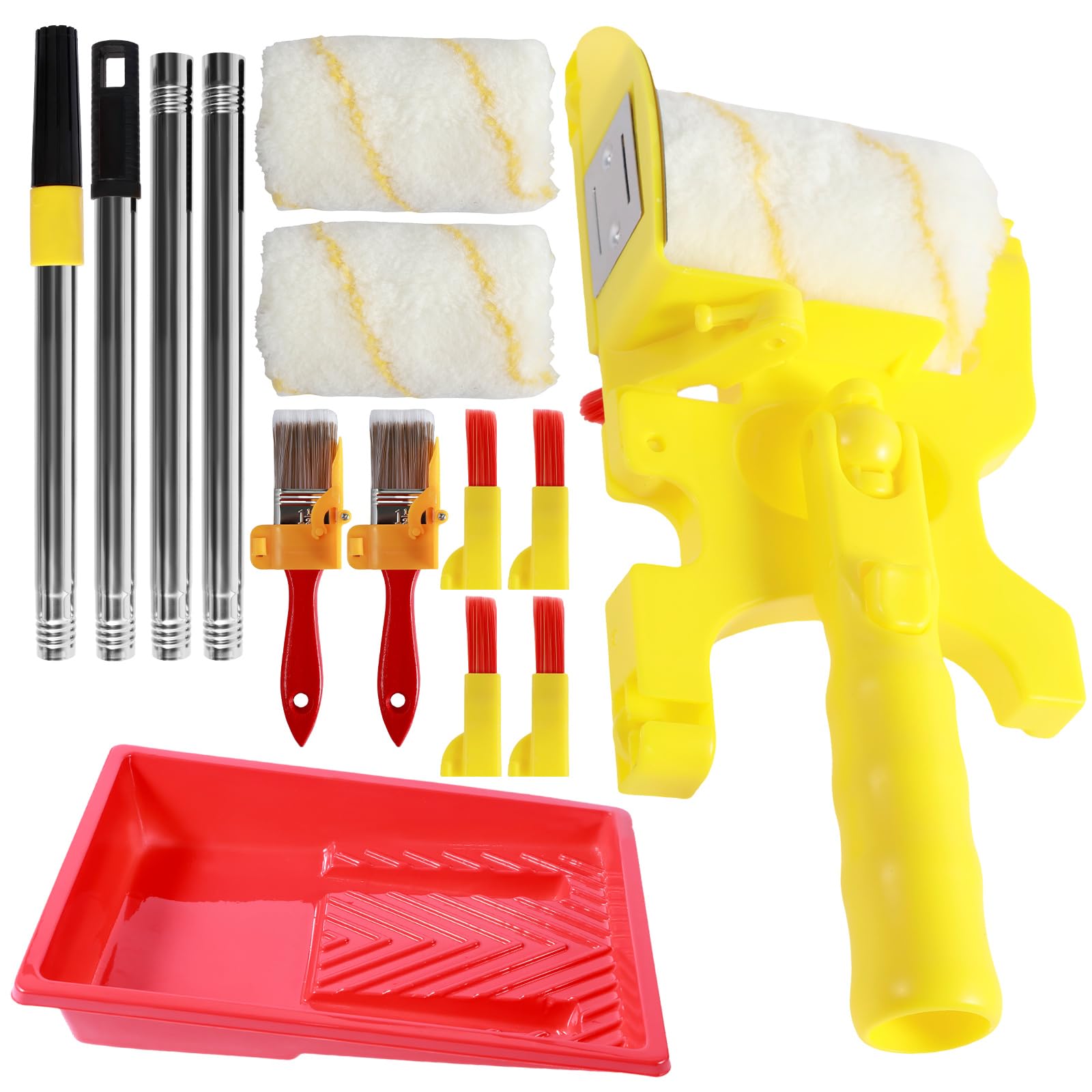 Nihuifdpy Yellow Red Paint Edger Roller Brush Kit, Clean-Cut Paint Edger, Portable Wall Paints Edgers Tool With Extension Pole And Tray, Handheld Paints Edgers Combo Set For House Wall Ceiling Door Painting