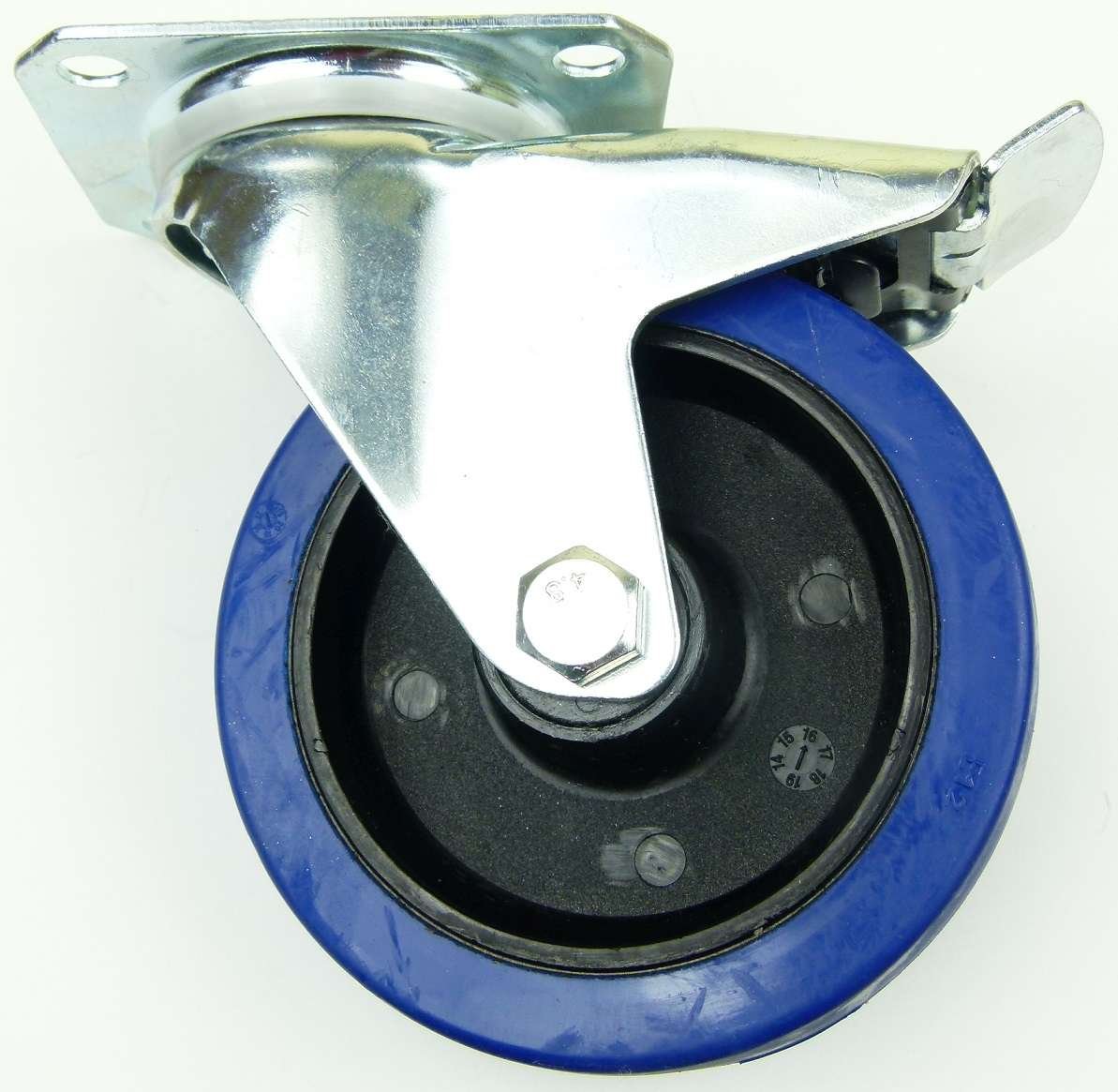 1 Satz 125mm Blue Wheels Lenkrollen mit Bremse/Feststellbremse + Bockrollen, Transportrollen Blau, 200kg / Rad - INDUSTRIEQALITÄT (2x Brems + 2x Bock)