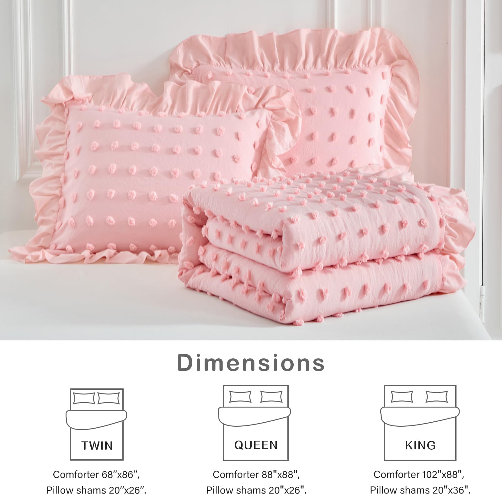 Pink Ruffle Comforter Set - Farmhouse Bedding -7 Pink Ruffle Comforter Set - Farmhouse Bedding -7
