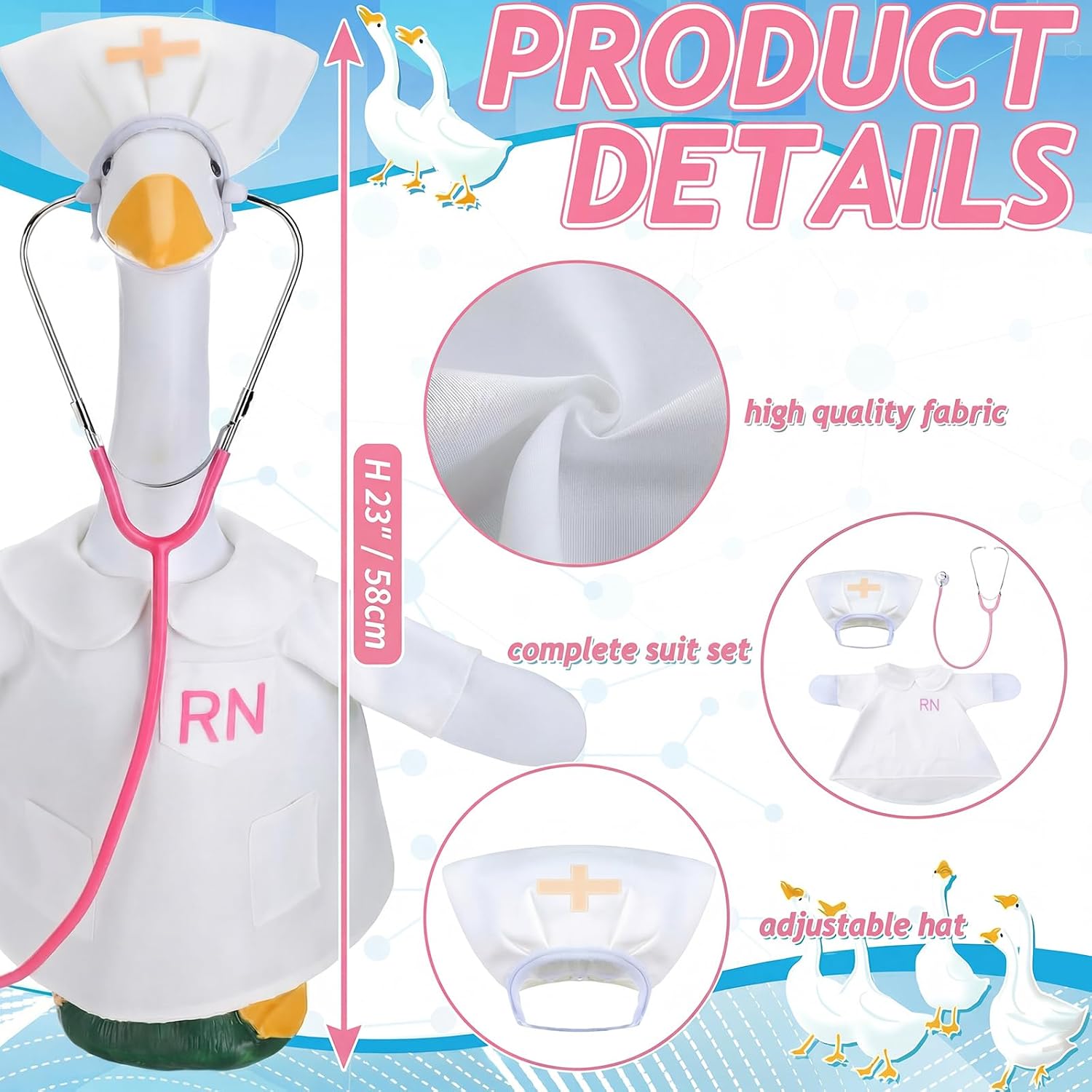 Aliceset Nurse Porch Goose Outfits Set for 23" Nurse Week Goose Outfit with Hat Stethoscope for Medical Hospital Decor Outdoor Lawn Garden Yard Patio Statue Decor