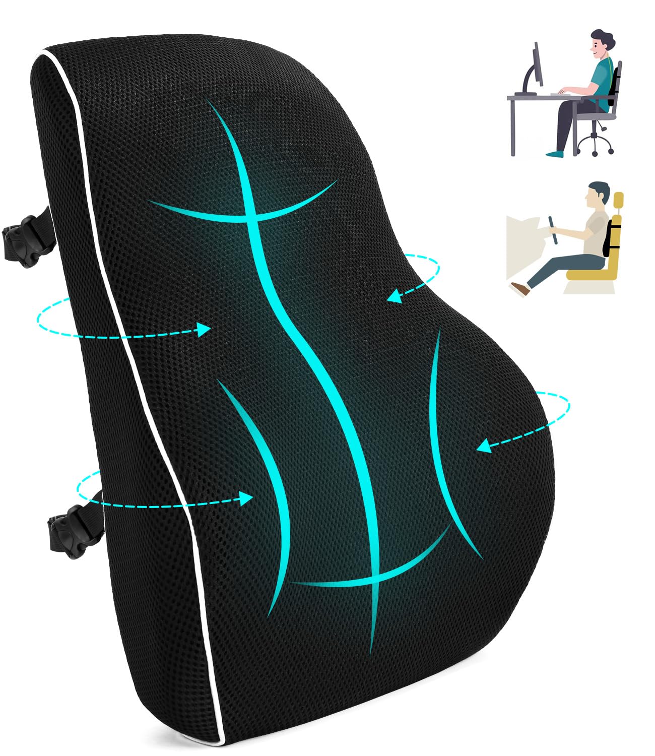 Cuscino Lombare FAOKZE In Memory Foam - Per Sedia Ufficio E Auto, Regolabile, Grigio, Super Comodo - Foto 2