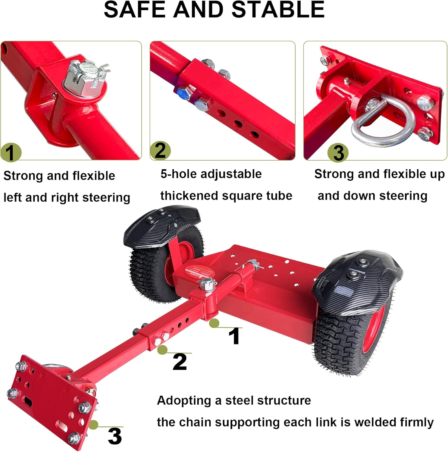 Two Wheels Lawn Mower Sulky Red Steel Structure Flexible Steering Wear Resistant Vacuum Wheel for Lawn and Landscape Professionals