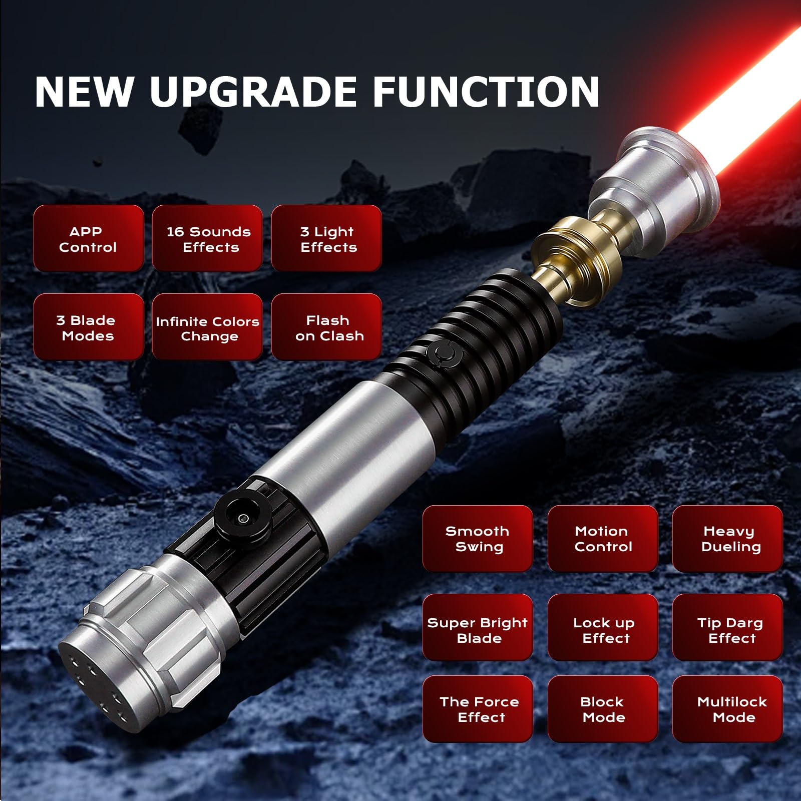PKSTVB Upgrade App Control Metal Dueling Obw Lightsaber, Smooth Swing 16 Sound Effects 3 Light Effects, 16 Colors and Infinite Change Light Saber for Adults Kids (RGB-OBW)
