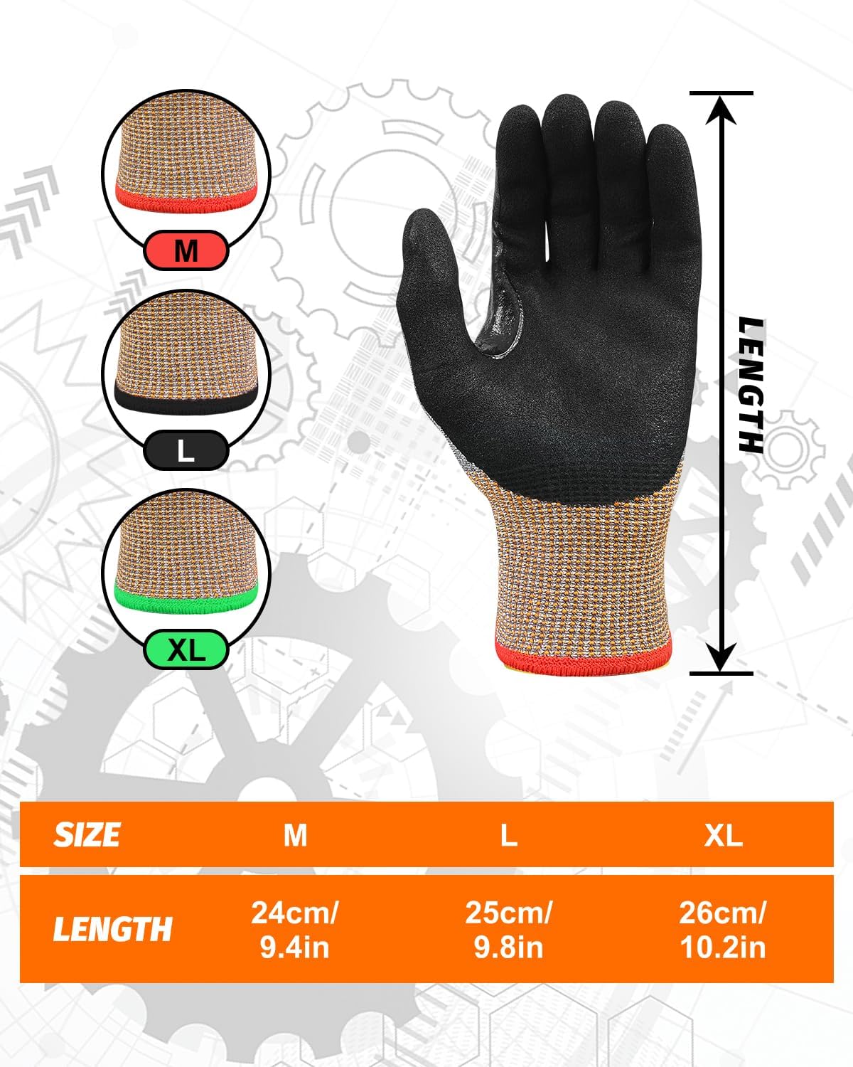 A7 Cut Resistant Work Gloves, 3 Pairs Nitrile Coated Cutting Glove for Woodworking,Construction,Fishing,Metalwork - Image 7