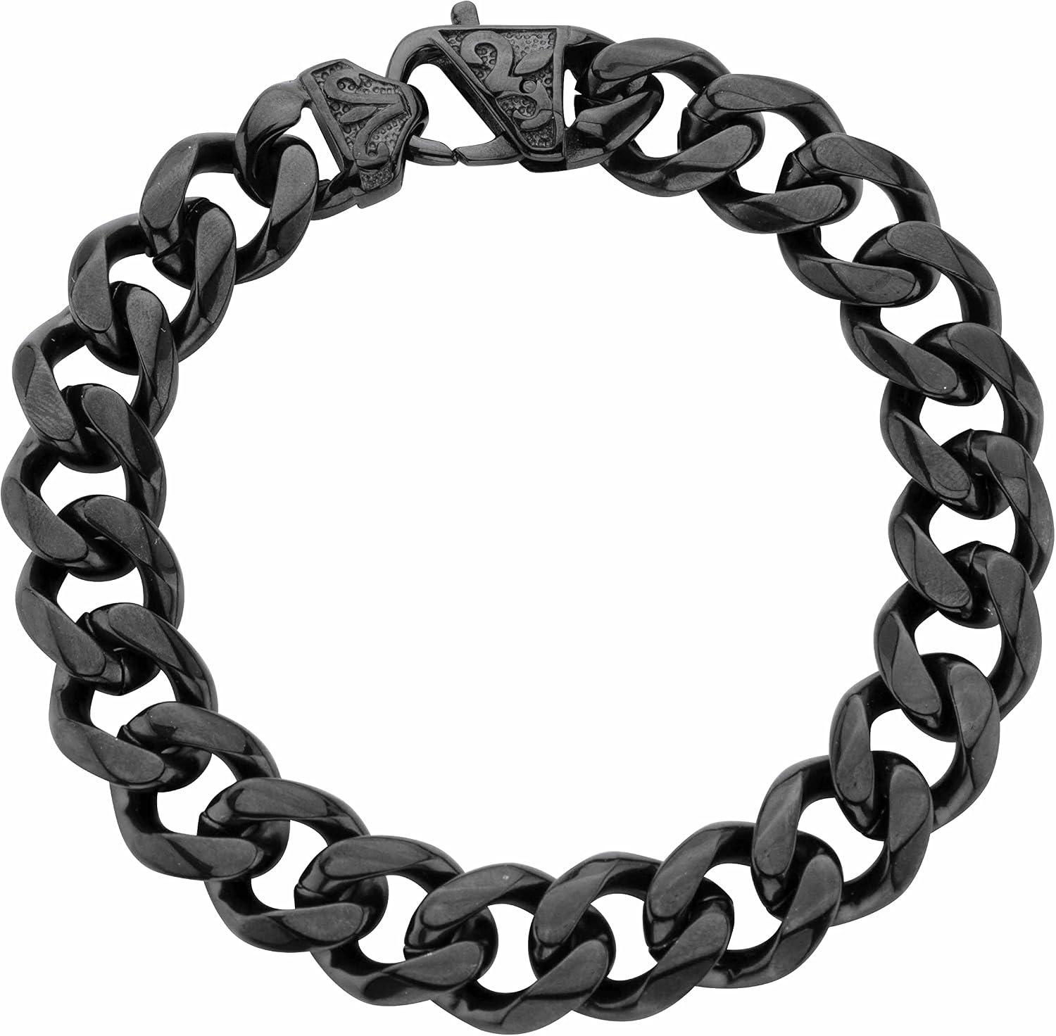 PalmBeach Men's Black Ion-Plated Stainless Steel Curb Link Bracelet (14mm), Lobster Claw Clasp, 10 inches