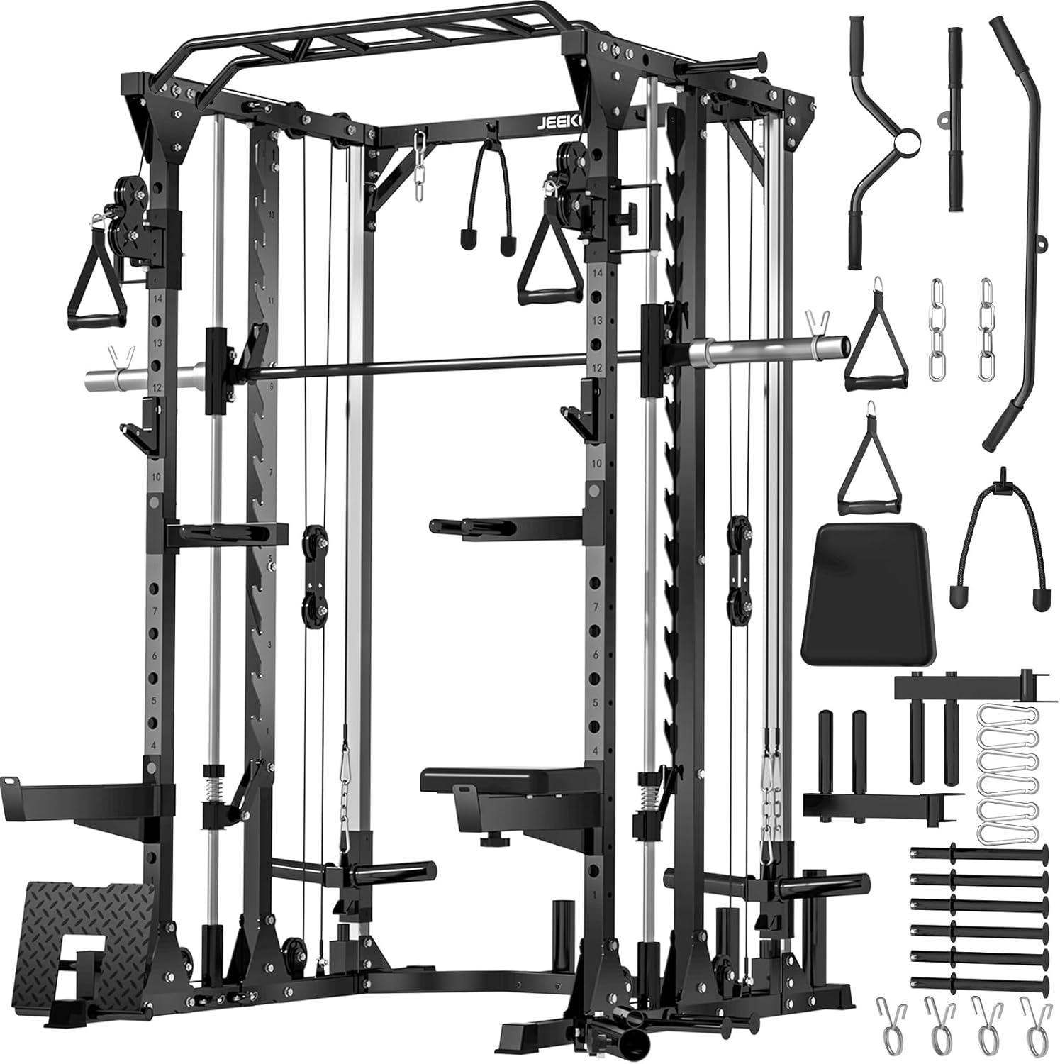 JEEKEE JEEKEE Smith Machine – 2000lbs Capacity with Cable Crossover & 20+ Attachments