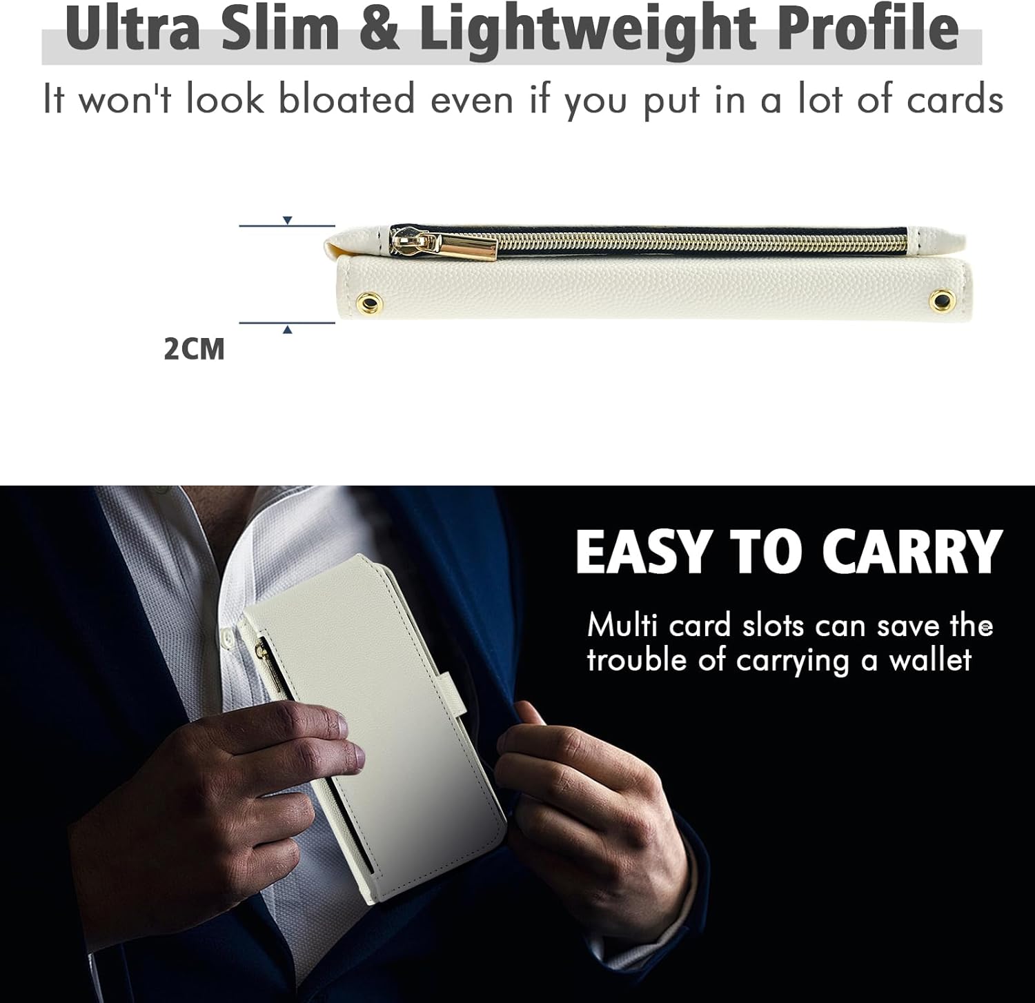 Luxury Wallet Case for Samsung Galaxy S24 Plus/S25 Plus S24+ S25+ 5G with Wrist Strap Shoulder Strap Zipper Purse, Stand Cell Phone Cover for S24Plus 24S + S 24 24+ S25Plus 25S 25+ White - Image 6