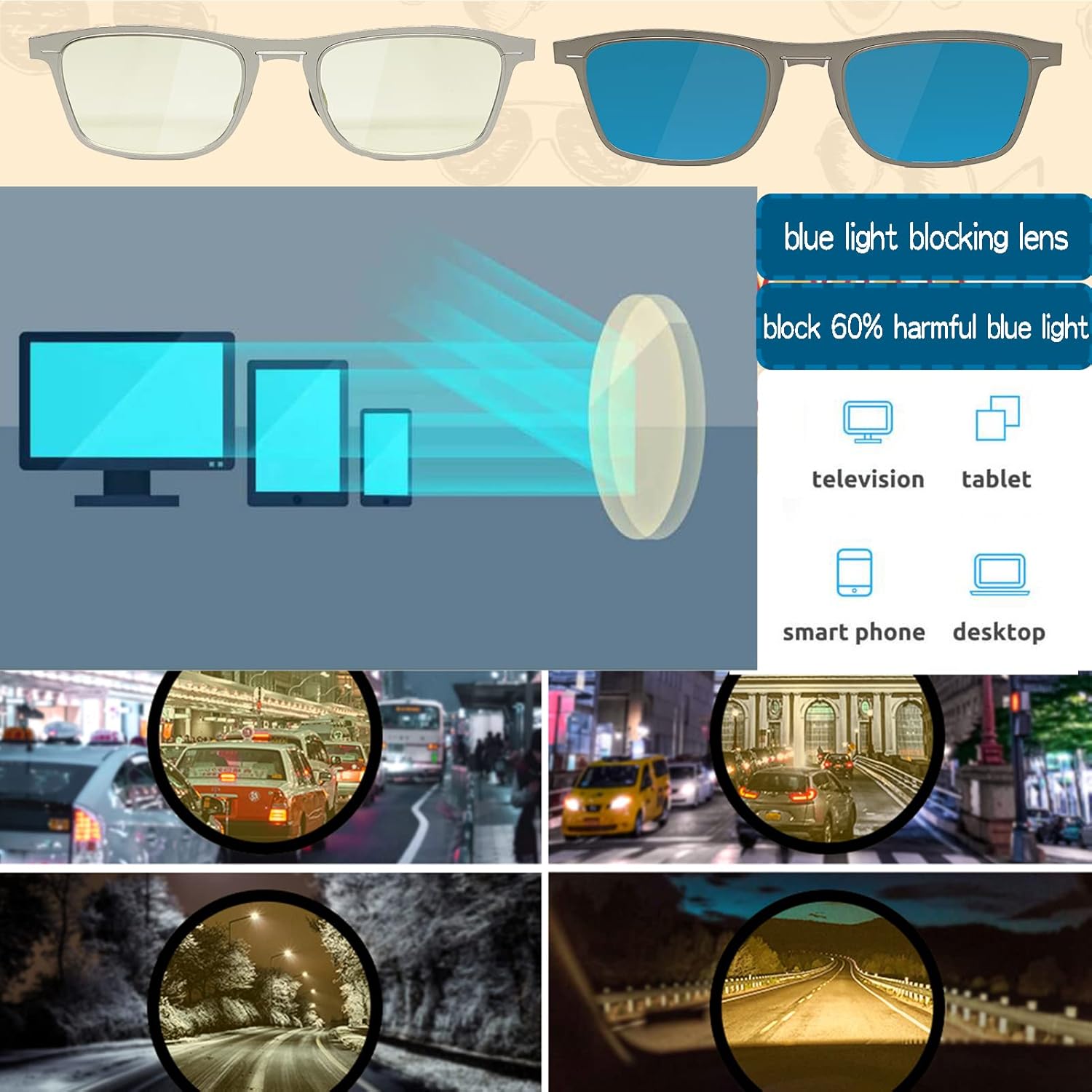, Ultra Thin Metal Blue Light Block with Night Driving Photochromic Sun and Sunglasses (Combination of 2 Packs)