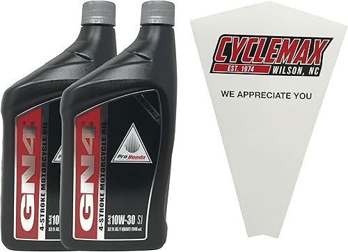 Cyclemax Paquete de dos para Honda GN4 10w30 4 tiempos aceite de motor 08C35-A131M02 contiene dos cuartos y un embudo Cyclemax Paquete de dos para Honda GN4 10w30 4 tiempos aceite de motor 08C35-A131M02 contiene dos cuartos y un embudo