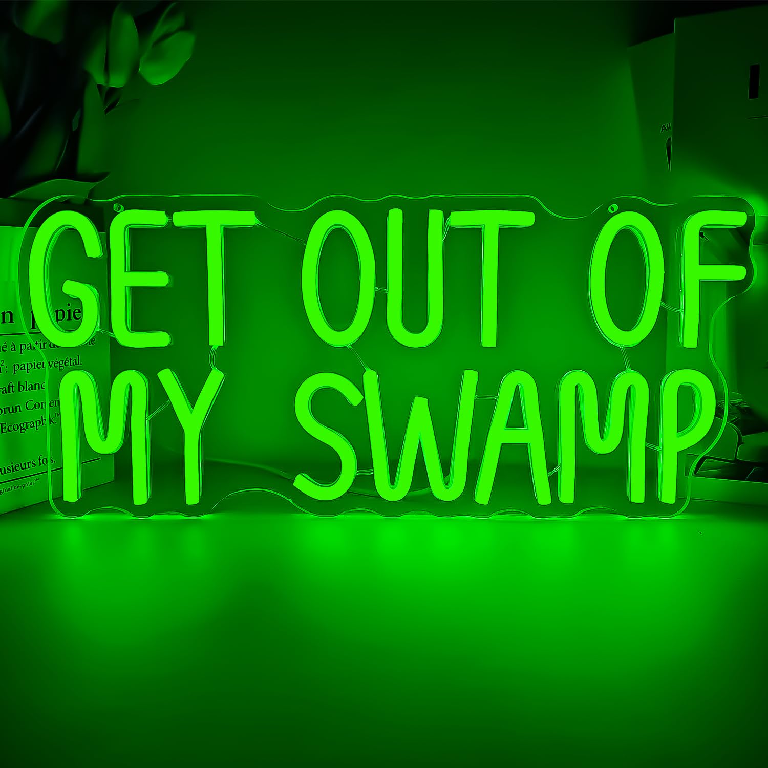 FuugZze Get Out of My Swamp Neon Sign Green Led Signs for Bedroom Wall USB Funny Neon Lights for Home Theme Party Birthday Kids Room Decor