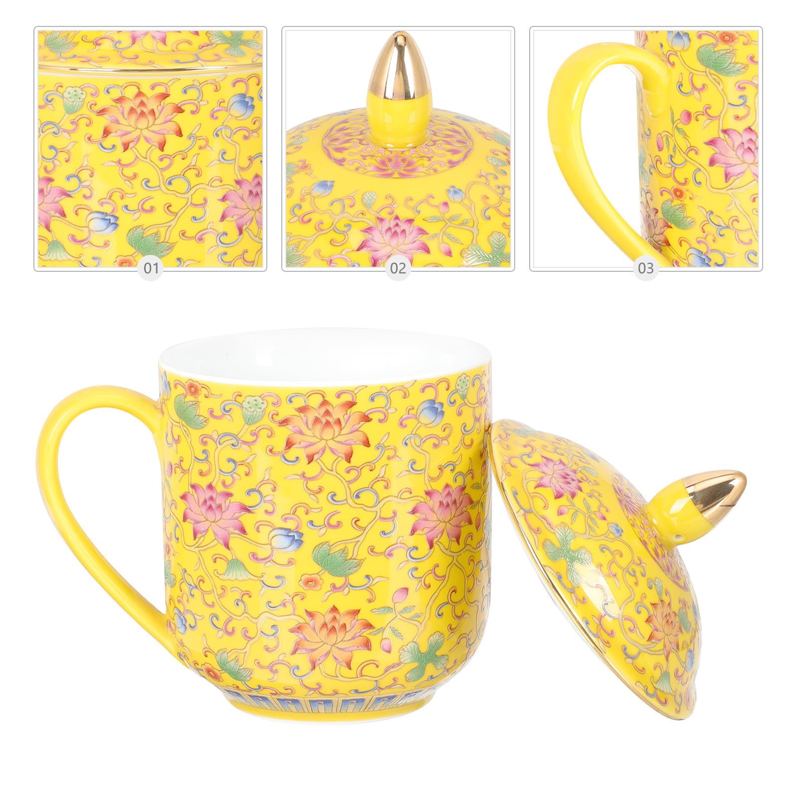 Teetasse Multifunktional mit Deckel im Klassischen Retro Stil Keramik Gelbe Farbe Geeignet als Geschenk und Büro Tasse