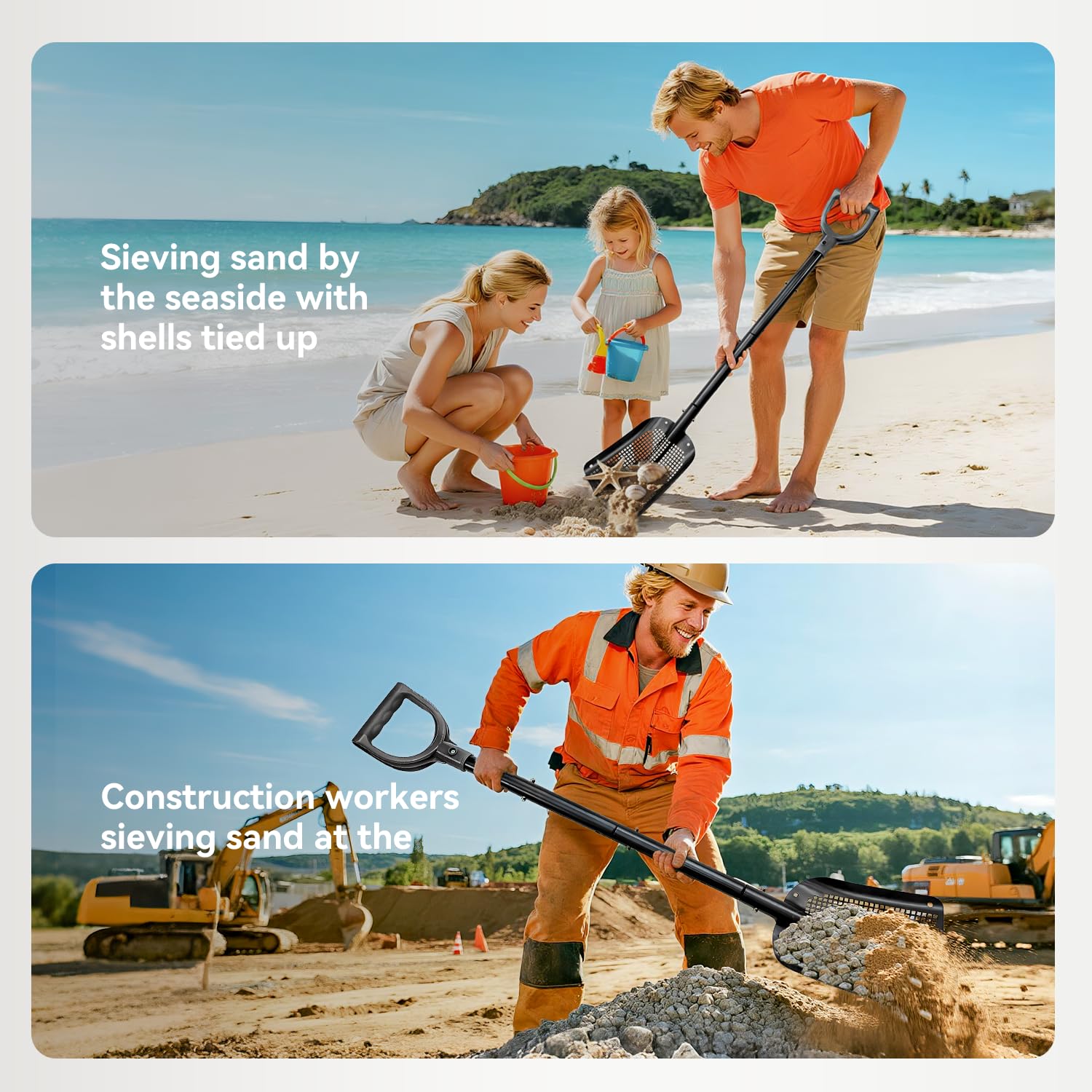 Siebschaufel, 53,5 cm lang, robust, Metall-Sandsieb, Hühnerstallschaufel für Sand, Strandschatzsuche, Siebschaufel mit Löchern, geeignet für Strand, Hühnerstall, Gartenarbeit usw.