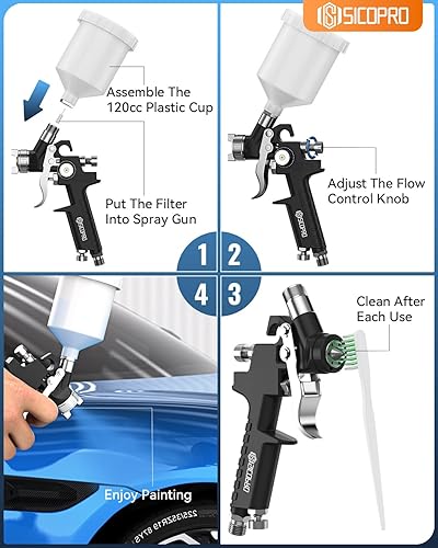 Miniatura 6 de HVLP - Pistola rociadora de pintura, mini pulverizador de pintura de aire para pintura de casa, automóviles, pistolas de pintura automotriz