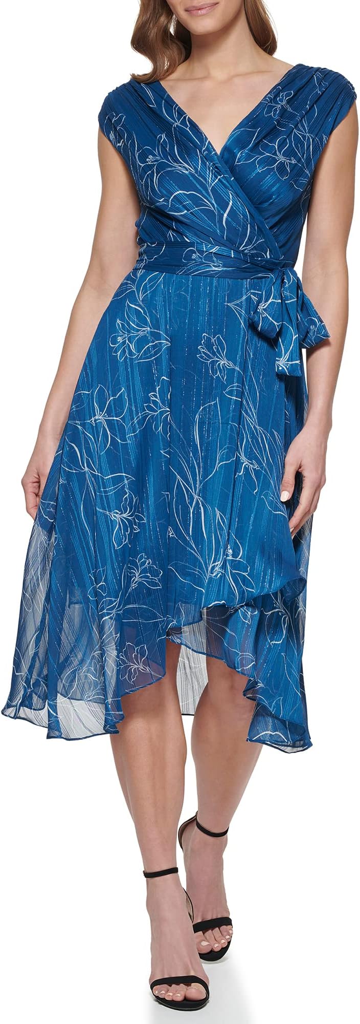 DKNYWomens Chiffon Metallic Wrap Dress