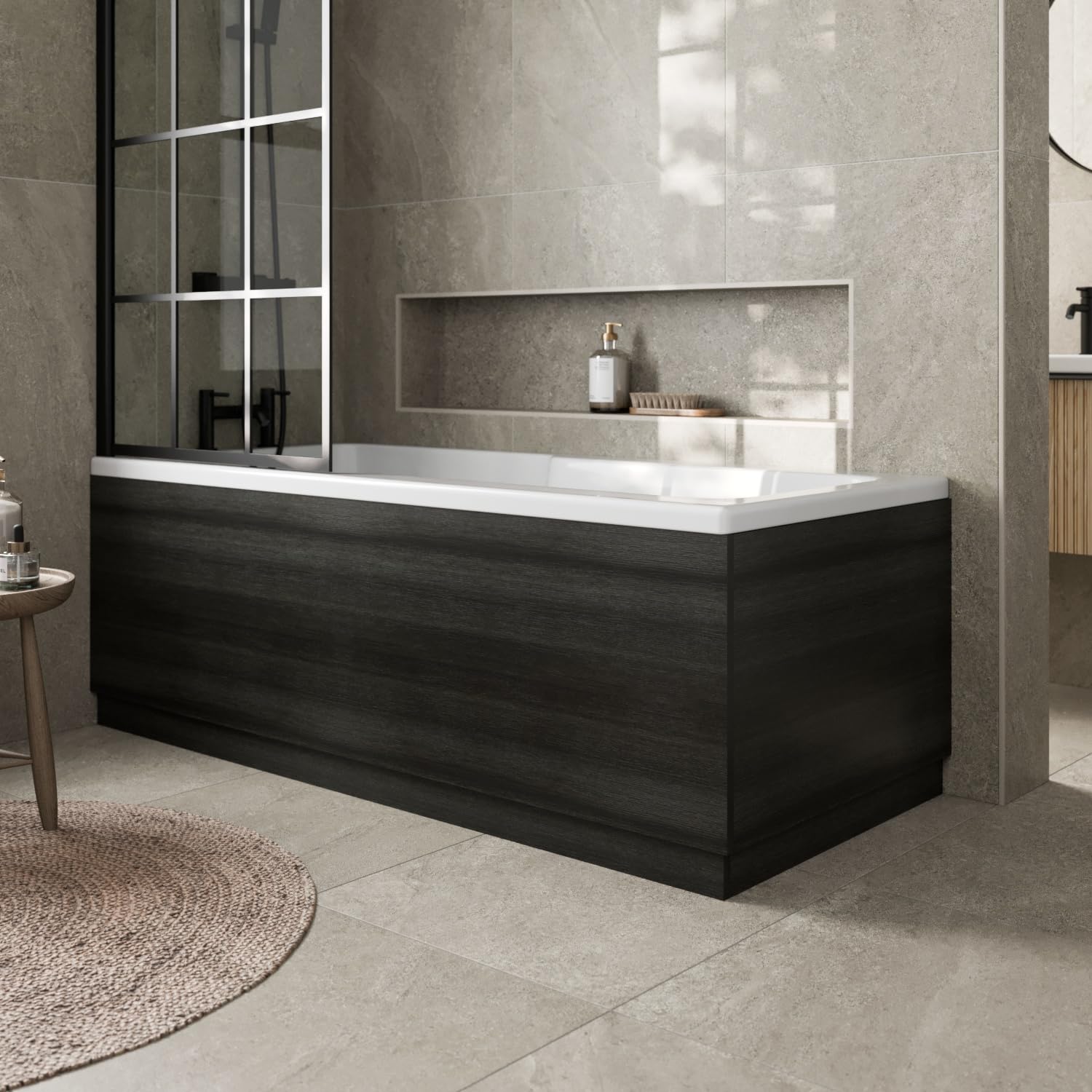 Baystone Modern 1700mm Front Side Panel & 700mm End MFC Bath Panel 16mm Wooden Panels for Bathroom Baths Soaking Tubs, Adjustable Plinth, Easy to Cut, Charcoal Grey