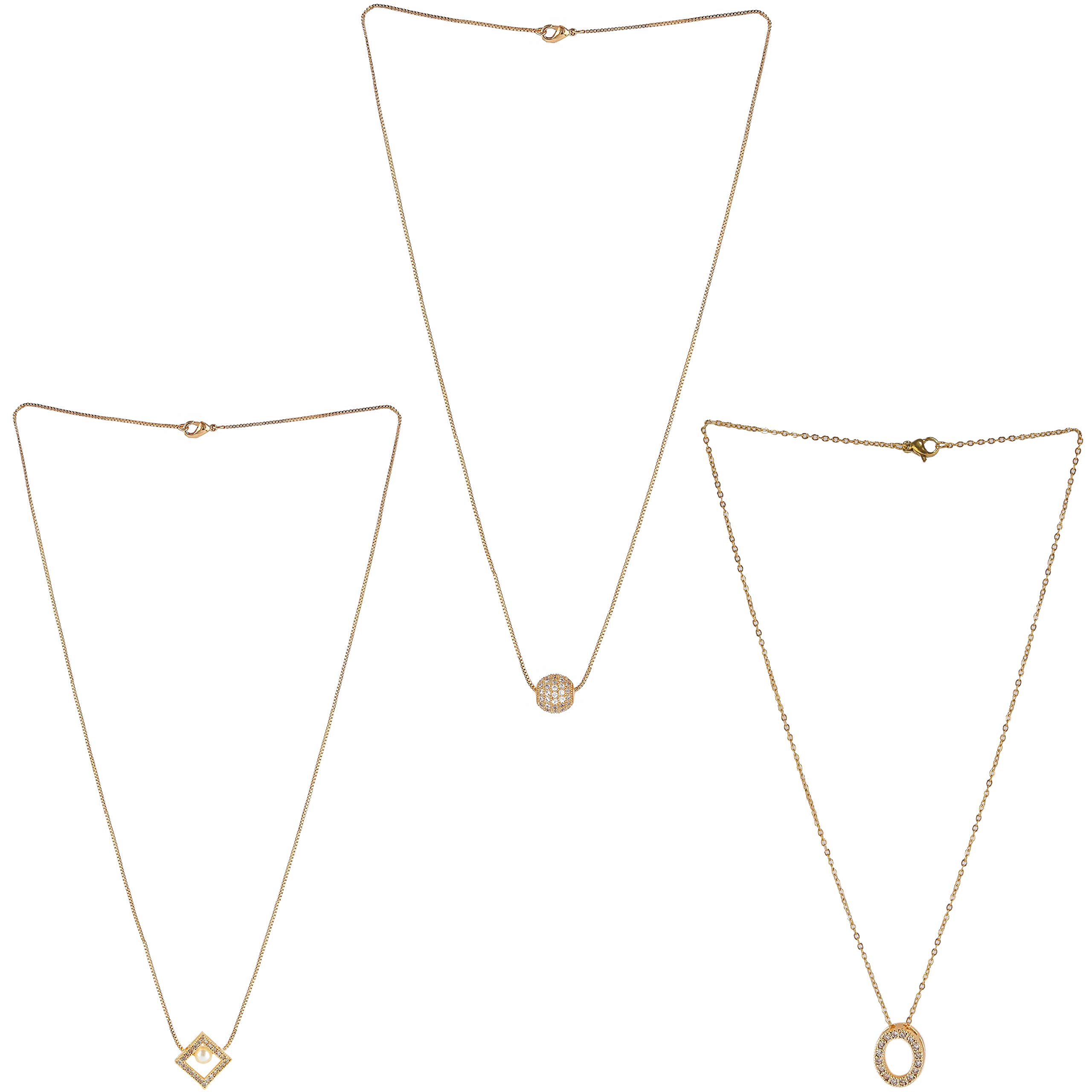 Brado Jewellery Gold Plated White AD Square And Elliptical Shape Pendant With Satari Chain Combo Of 3 Necklace Chain Pendant for Women and Girls (B08TM8M3FX) Amazon Price History, Amazon Price Tracker