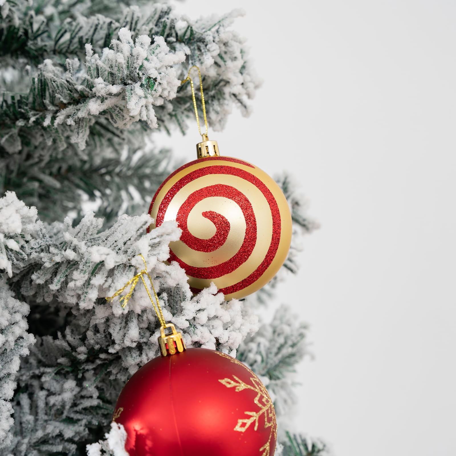 Decorazioni natalizie rosse e dorate, 8 cm, 16 pezzi, infrangibili, moderne, decorazioni da appendere per alberi, mostre, feste, centri commerciali, festival